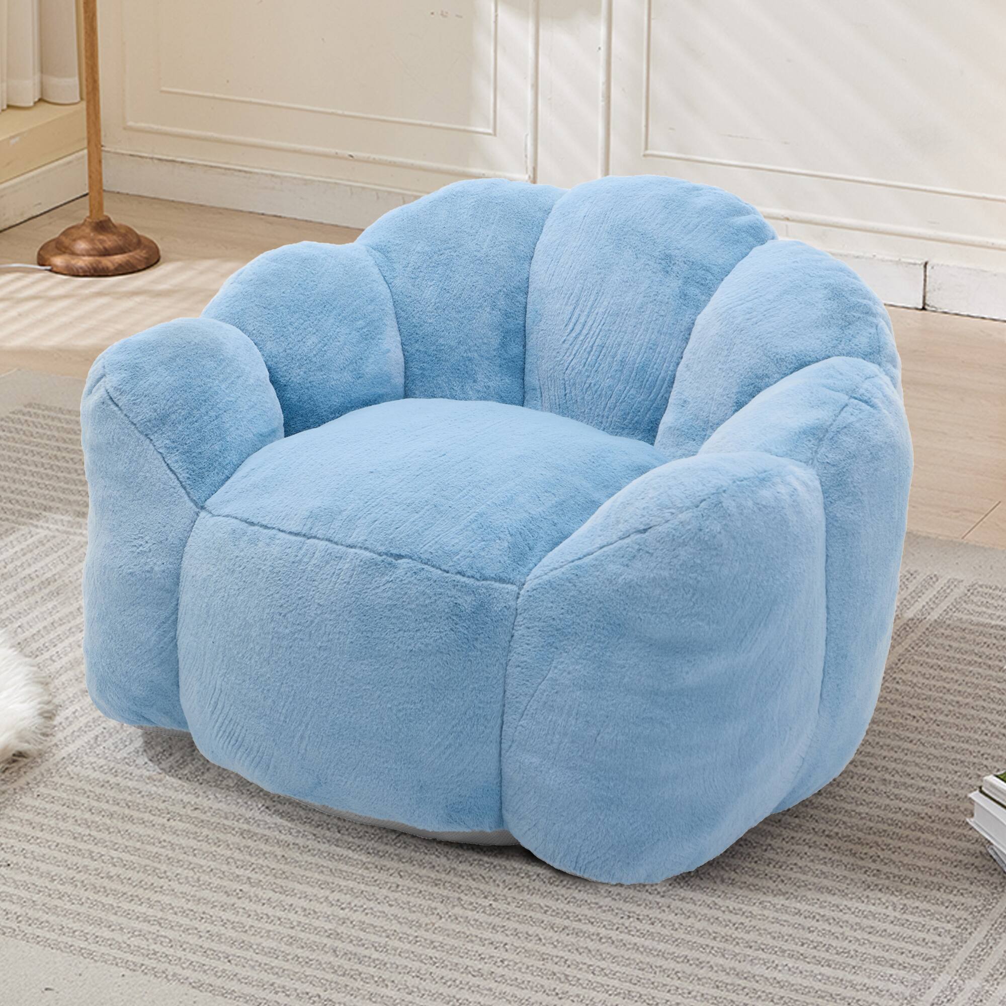 Angle. GOODSILO - Lotus Style Compression Sofa Bean Bag Chair with Pull Ring for Easy Mobility and No Assembly Required - Blue.