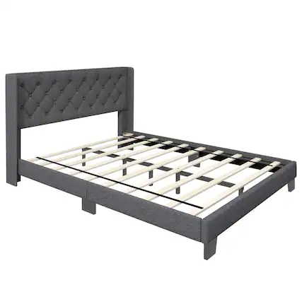 Front. Costway - Costway Queen Size Upholstered Platform Bed Tufted Headboard Mattress Foundation - Grey.
