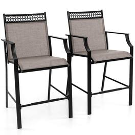 Costway - Outdoor Counter Stools Set of 2 with Footrest & Armrests Metal Frame for Backyard - Coffee