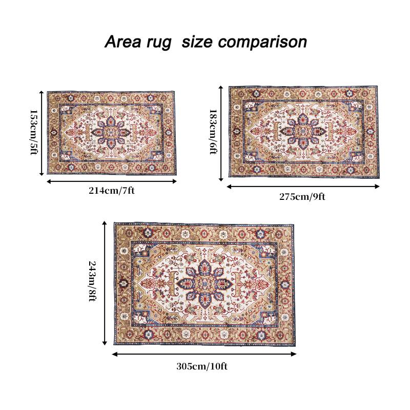 Here is the corrected and grouped text:

- Area rug size comparison:
  - 153cm/5ft
  - 183cm/6ft
  - 214cm/7ft
  - 243cm/8ft
  - 275cm/9ft
  - 305cm/10ft