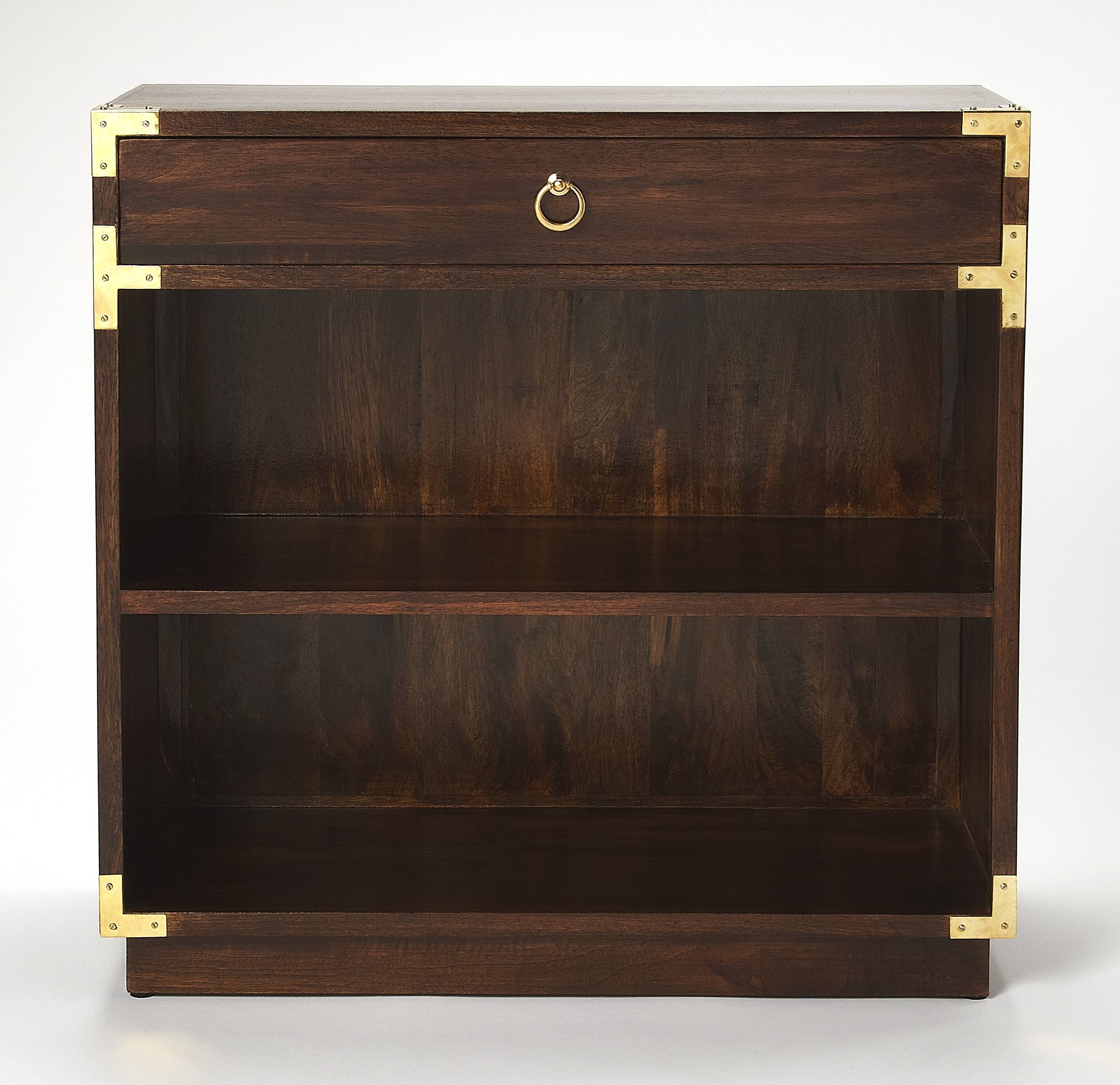 Alt View 3. Butler Specialty - Forster 28 in. W Rectangular Campaign 1 Drawer 2 Shelf Bookcase - Dark Brown.
