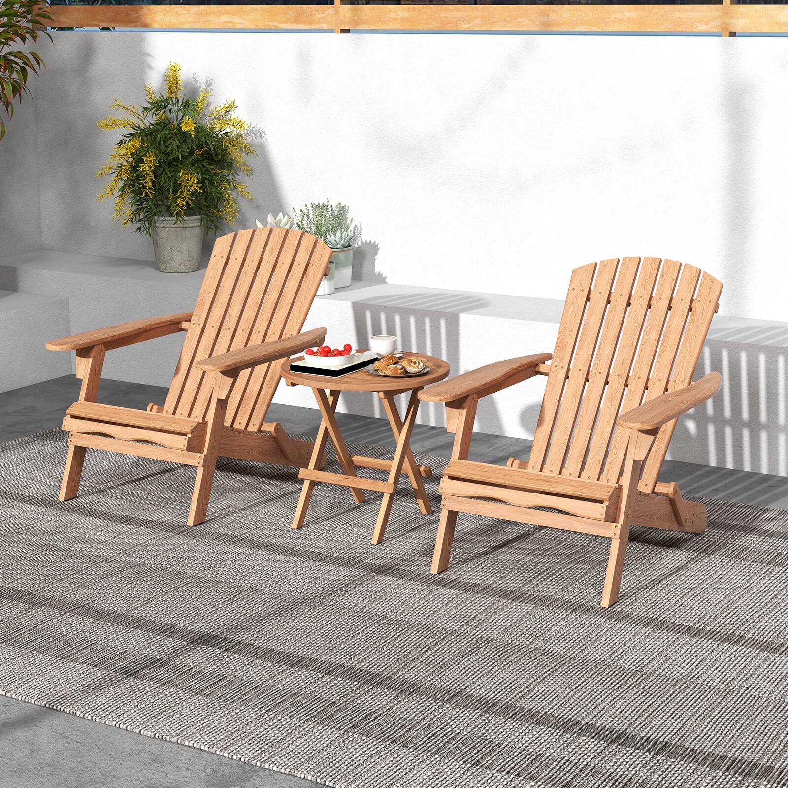 Alt View 4. Costway - Costway 1 PC Patio Folding Side Table Indonesia Teak Wood Round Slatted Tabletop Portable Camping - Natural.