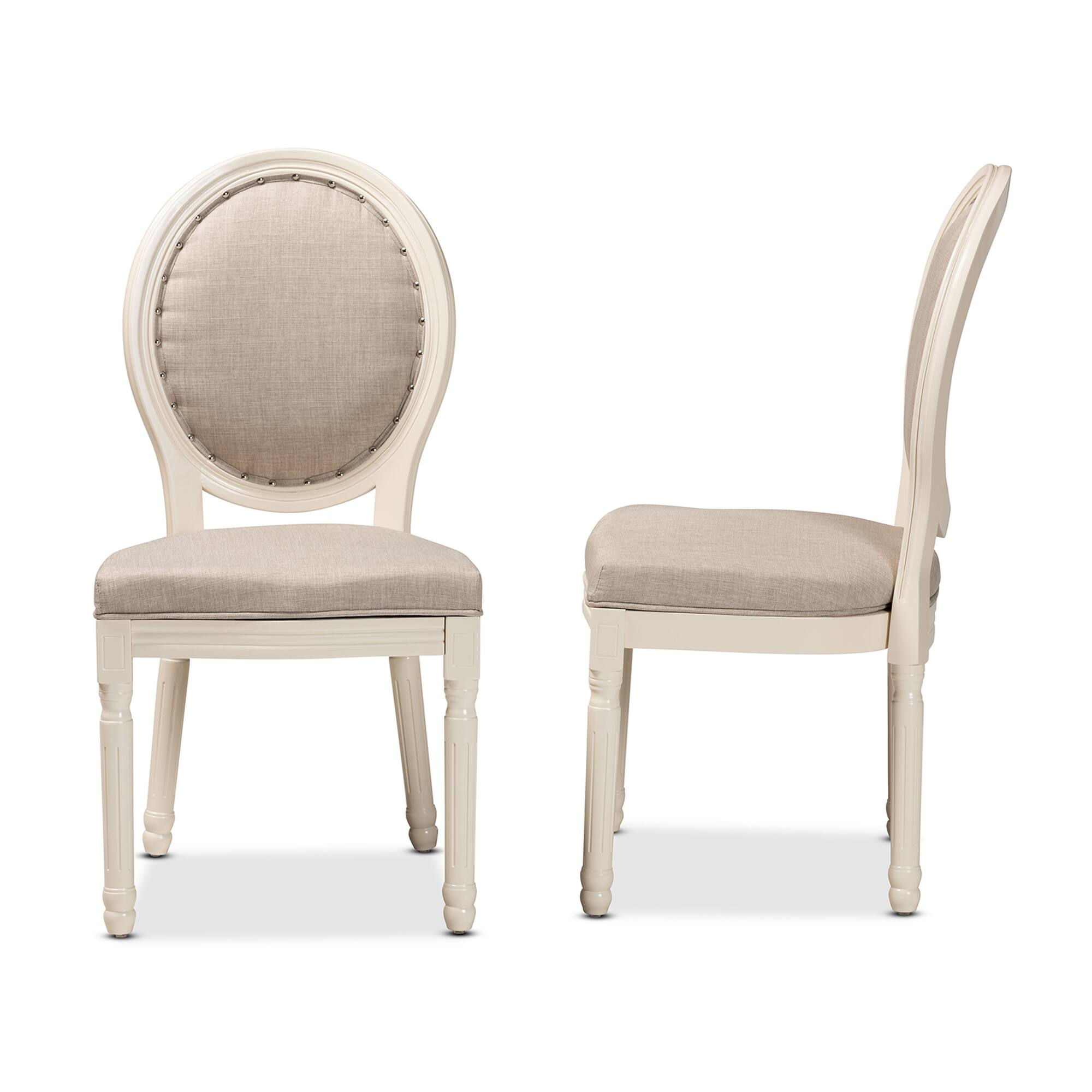 Left. Baxton Studio - Louis Traditional French Inspired Fabric Upholstered and Finished Wood 2-Piece Dining Chair Set - Grey/White.