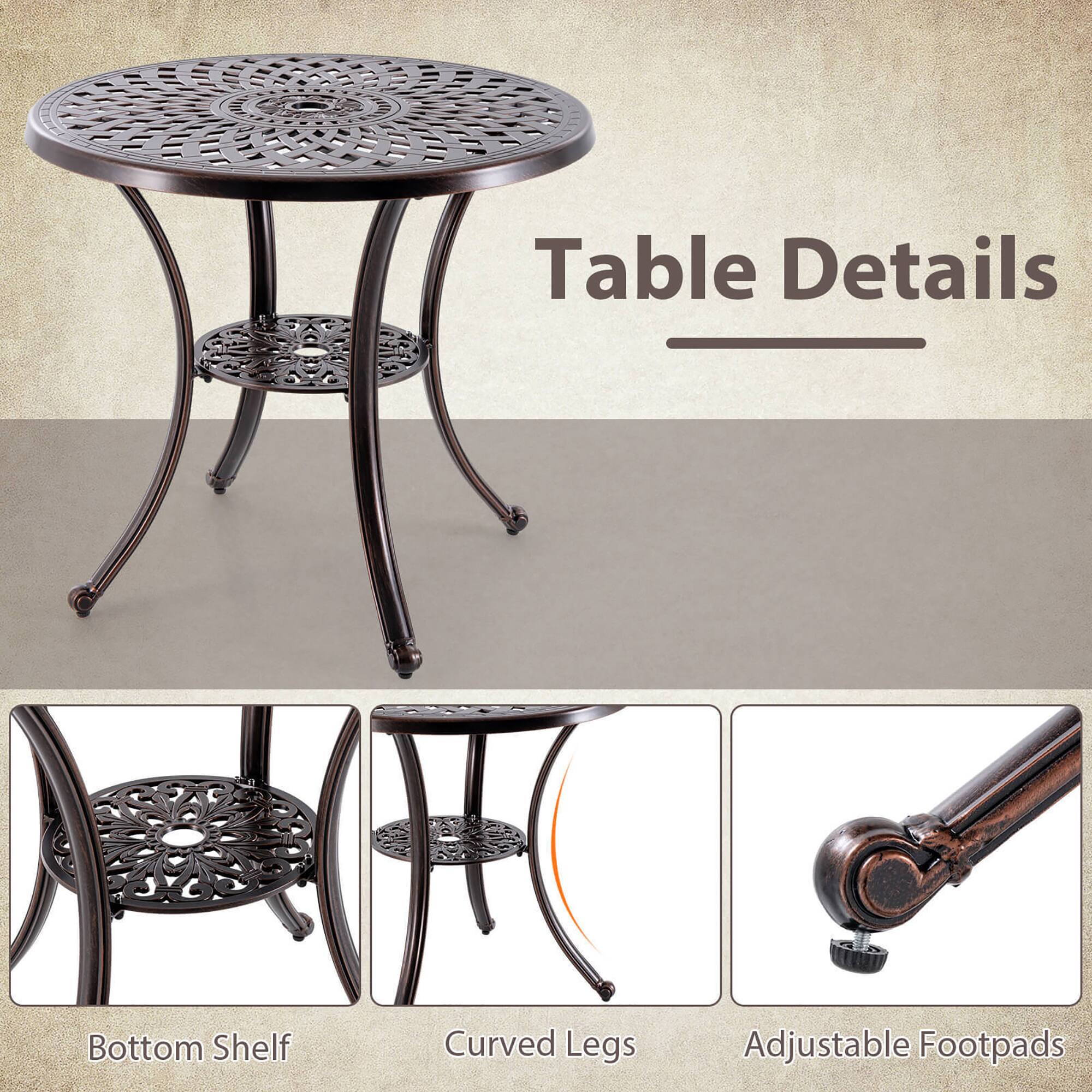 Table Details

- Bottom Shelf
- Curved Legs
- Adjustable Footpads