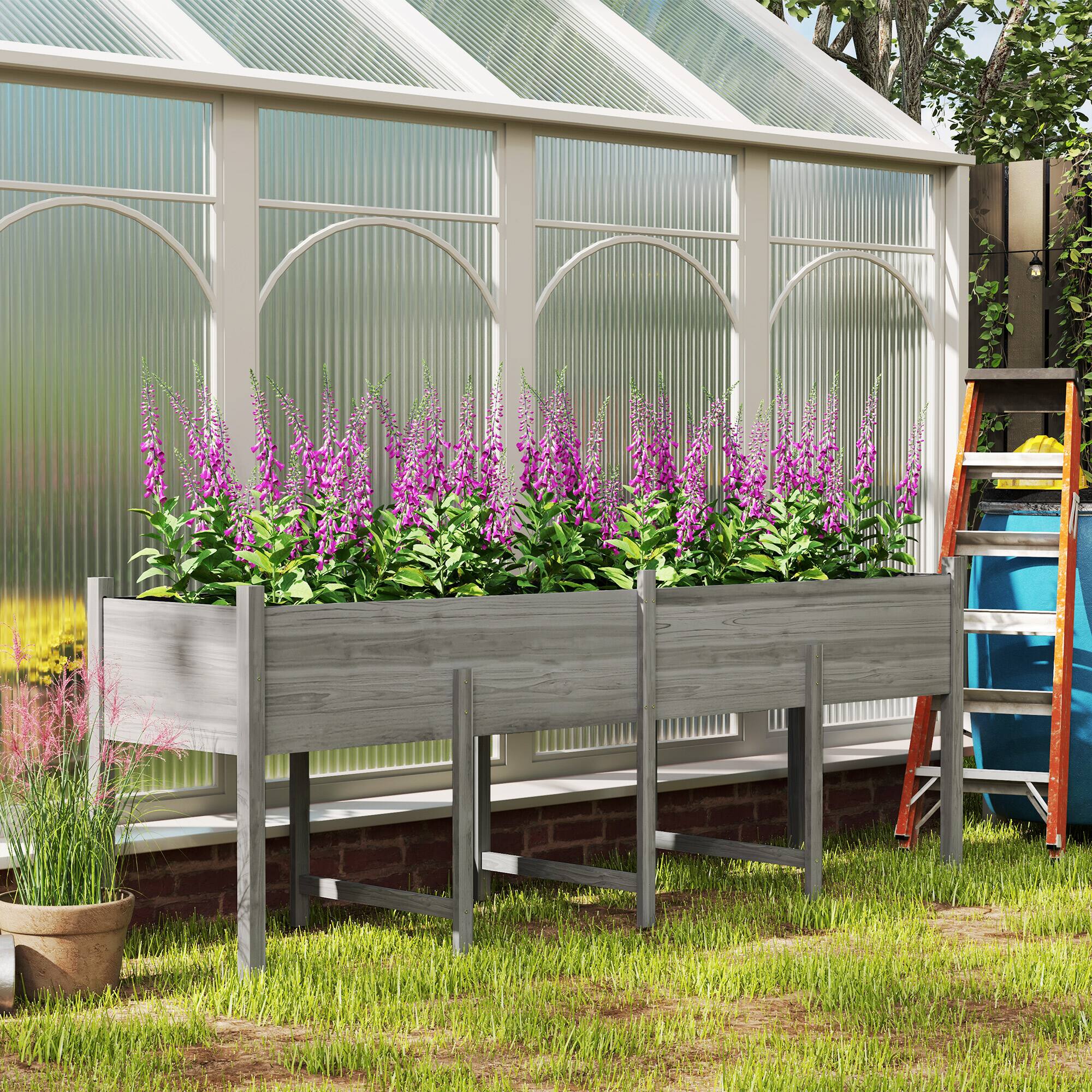 Alt View 1. Outsunny - Raised Garden Bed, Large Elevated Planter Box with Legs, Bed Liner and Drain Holes - Gray.