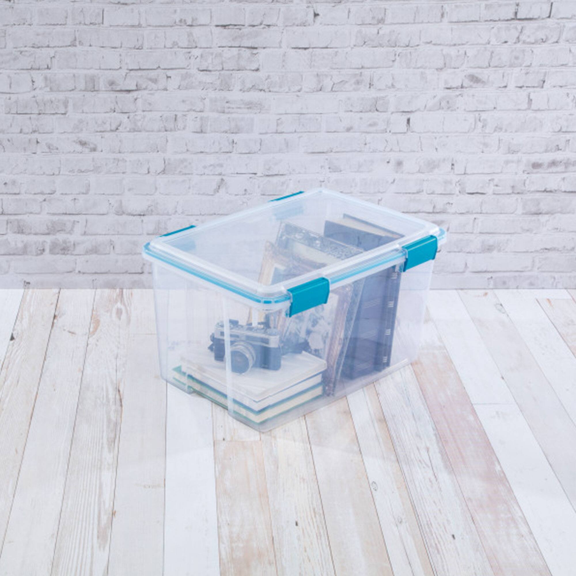 Alt View 5. Sterilite - Sterilite 54 Quart Gasket Box, Stackable Storage Bin with Latching Lid, 4 Pack - Clear.