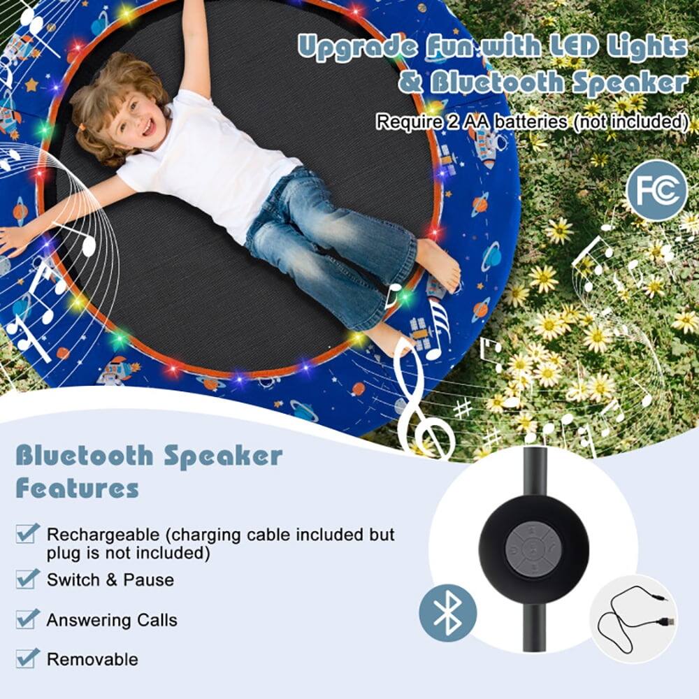 Upgrade Fun: with LED Lights & Bluetooth Speaker  
Require 2 AA batteries (not included)  

Bluetooth Speaker Features  
- Rechargeable (charging cable included but plug is not included)  
- Switch & Pause  
- Answering Calls  
- Removable