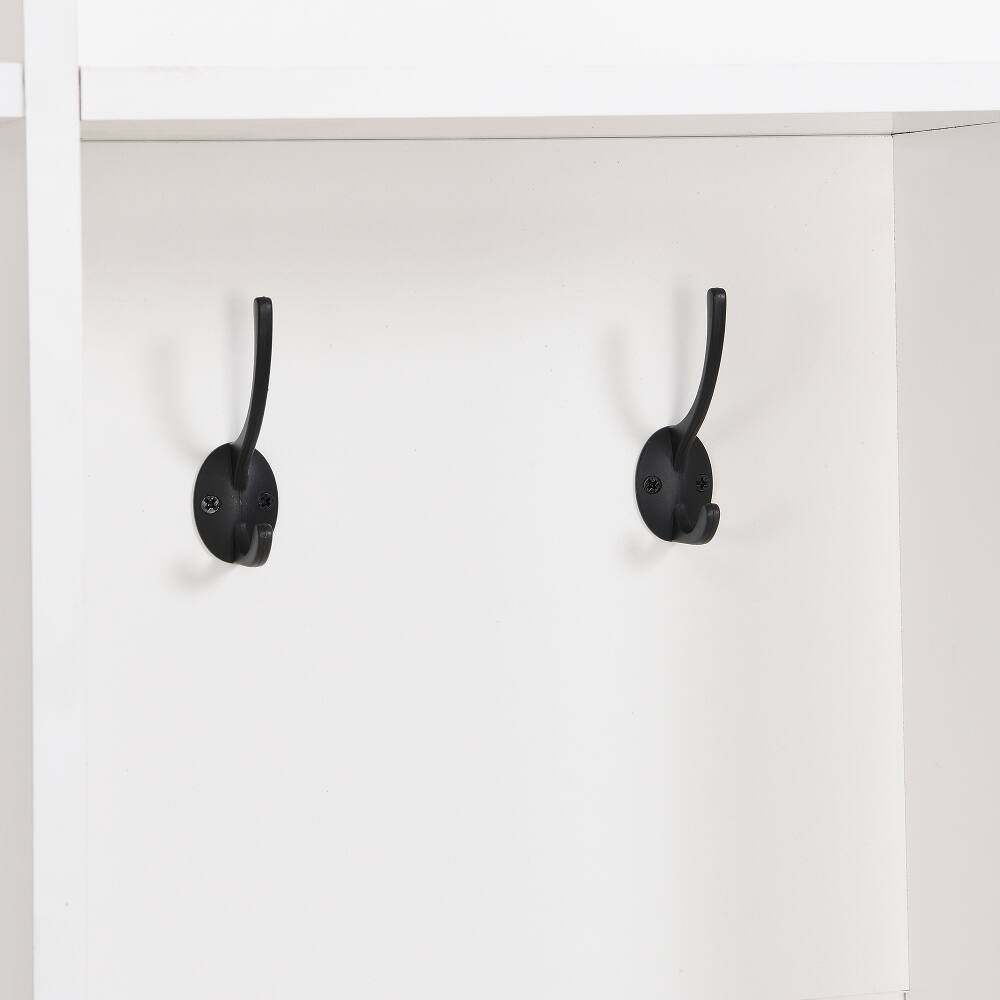 Alt View 6. Loheer - Loheer White Hall Tree with Storage Bench Minimalist Shoe Cabinet 67 Inch - White.