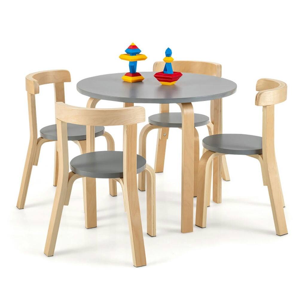 Alt View 1. Kadyn - 5-Piece Kids Wooden Curved Back Activity Table and Chair Set with Toy Bricks-Gray, Small Folding Table for Arts & Crafts - Gray.