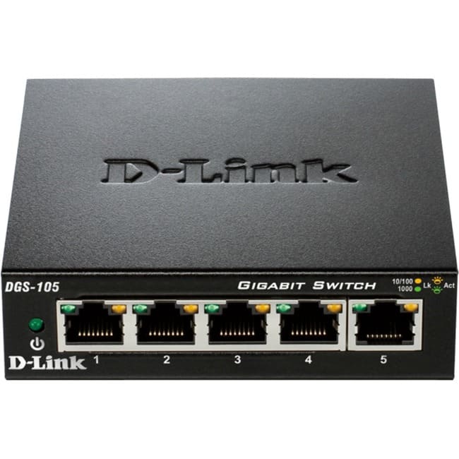 D-Link - DGS-105 Ethernet Switch - 5 Ports - 2 Layer Supported - 3.10 W Power Consumption - Twisted Pair - Desktop - 3 - Unknown