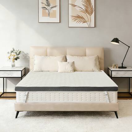 Front. Dyonery - 4 " Queen Size Firm Cooling Mattress Topper, Memory Foam Mattress Topper for Back Pain Relief, with Removable Cover - White.