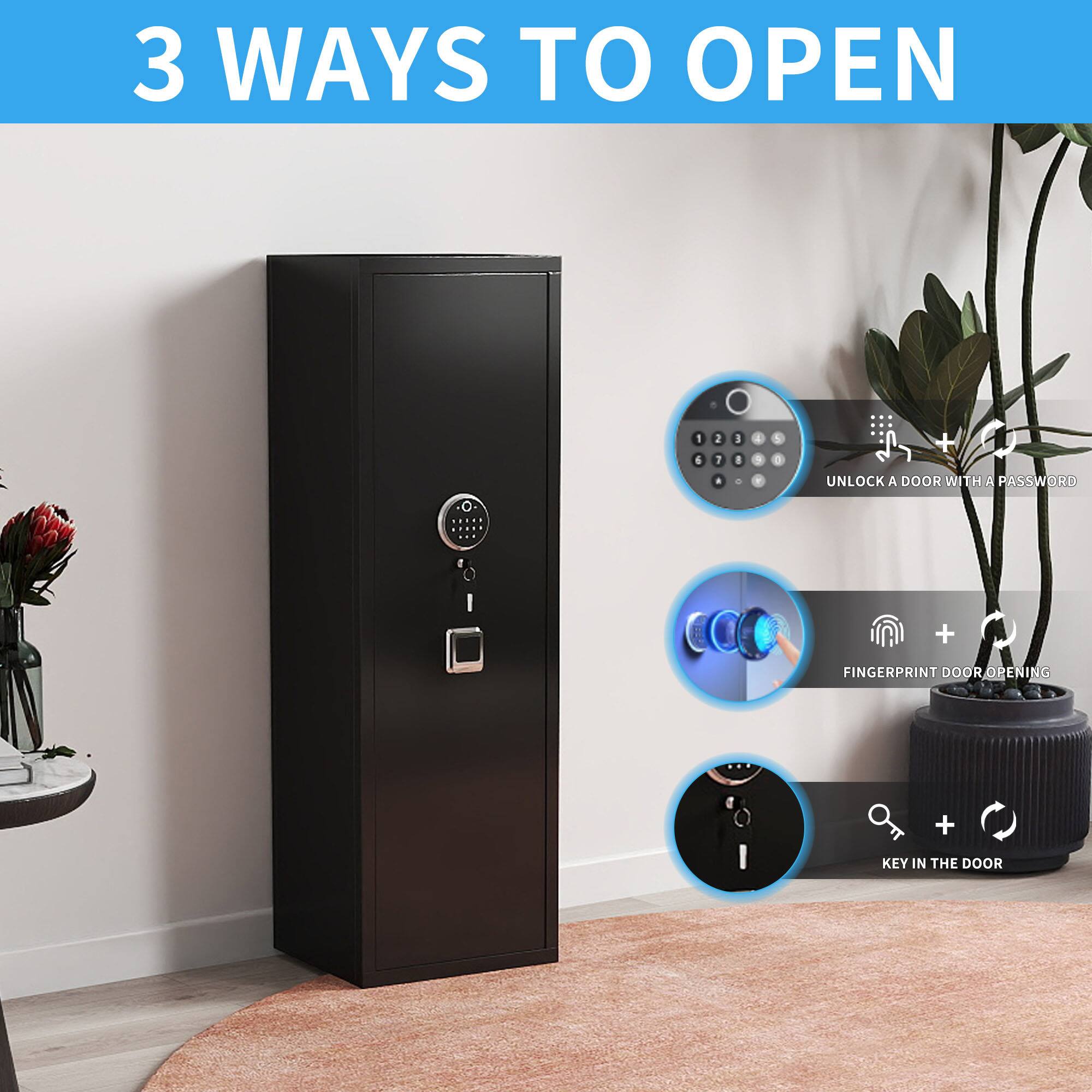 3 WAYS TO OPEN

1. UNLOCK A DOOR WITH A PASSWORD
2. FINGERPRINT DOOR OPENING
3. KEY IN THE DOOR