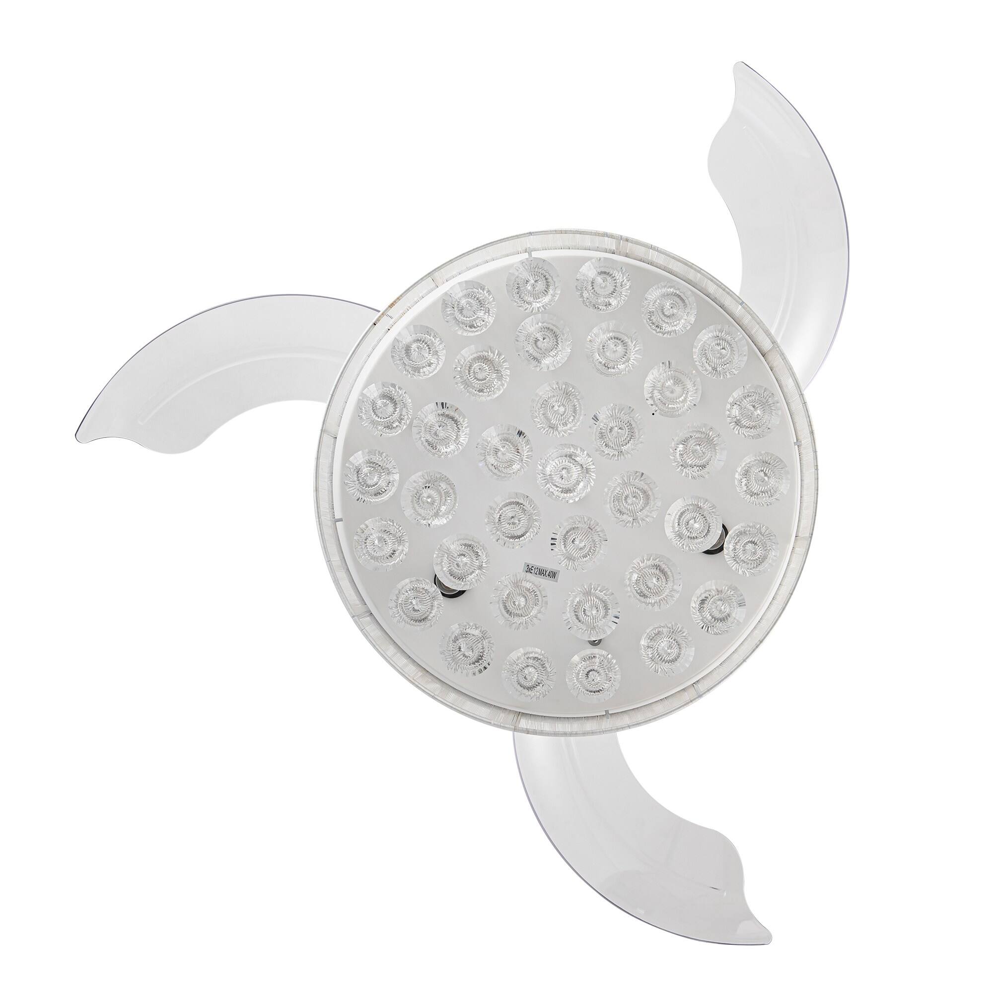 Alt View 4. Parrot Uncle - 36" White Retractable 3-blade Crystal Ceiling Fan Chandelier with Remote - Matte White.