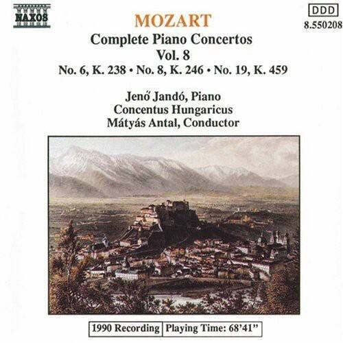 MOZART  
Complete Piano Concertos  
Vol. 8  
No. 6, K. 238  
No. 8, K. 246  
No. 19, K. 459  

Jenő Jandó, Piano  
Concentus Hungaricus  
Máté Antal, Conductor  

1990 Recording  
Playing Time: 68'41"  

DDD  
8.550208
