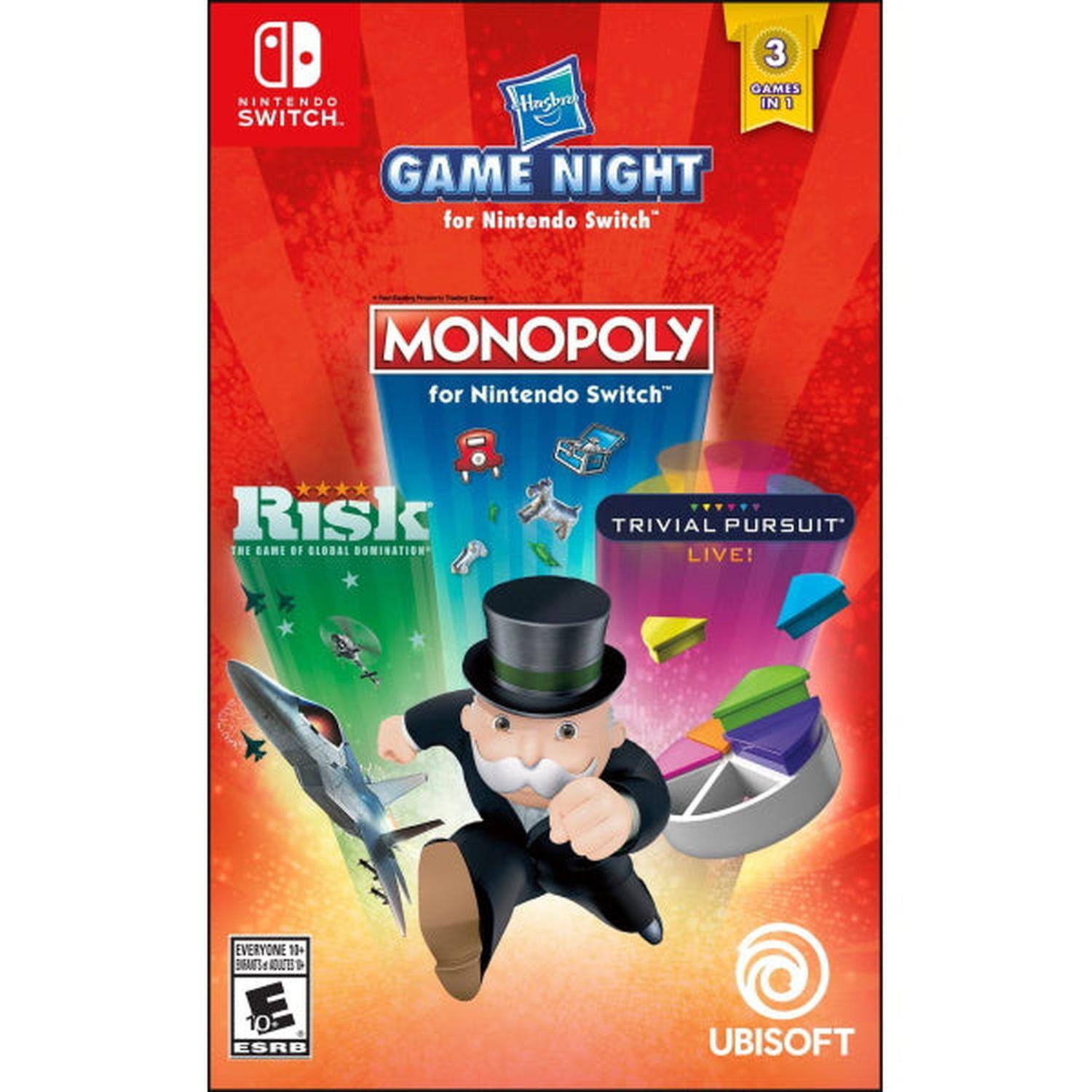 3 GAMES IN 1: GAME NIGHT for Nintendo Switch, MONOPOLY for Nintendo Switch, Risk: THE GAME OF GLOBAL DOMINATION, TRIVIAL PURSUIT LIVE! EVERYONE 11+ 38A60 10 ESRB UBISOFT - E (Everyone)