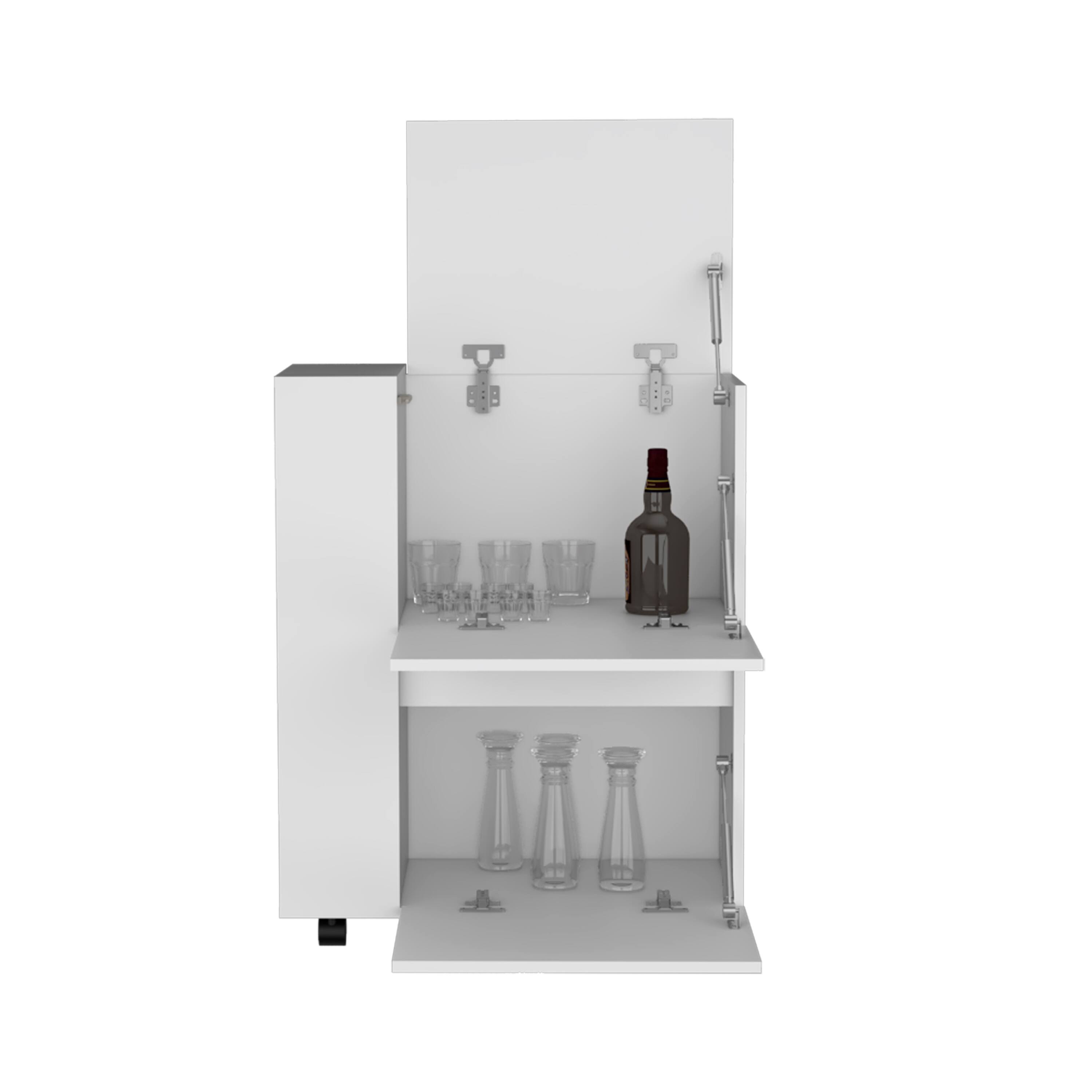 Alt View 1. TuHome - Glasgow Bar Cart with Two Pull-Down Door Cabinets and Two Open Shelves, Living Room or Bar Room. - White.