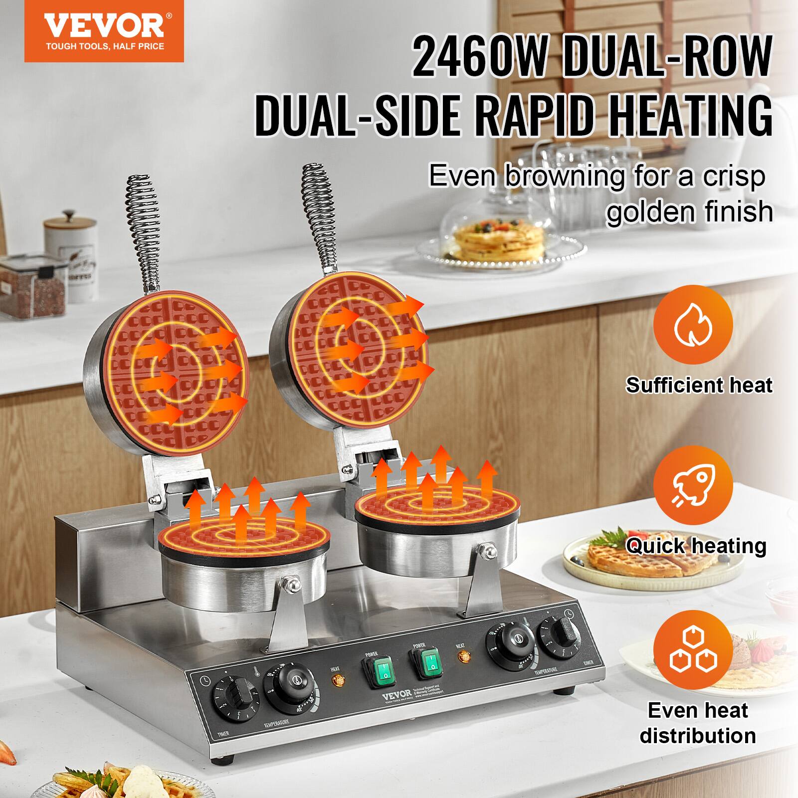 VEVOR TOUGH TOOLS, HALF PRICE

2460W DUAL-ROW DUAL-SIDE RAPID HEATING
Even browning for a crisp golden finish

Sufficient heat
Quick heating
Even heat distribution