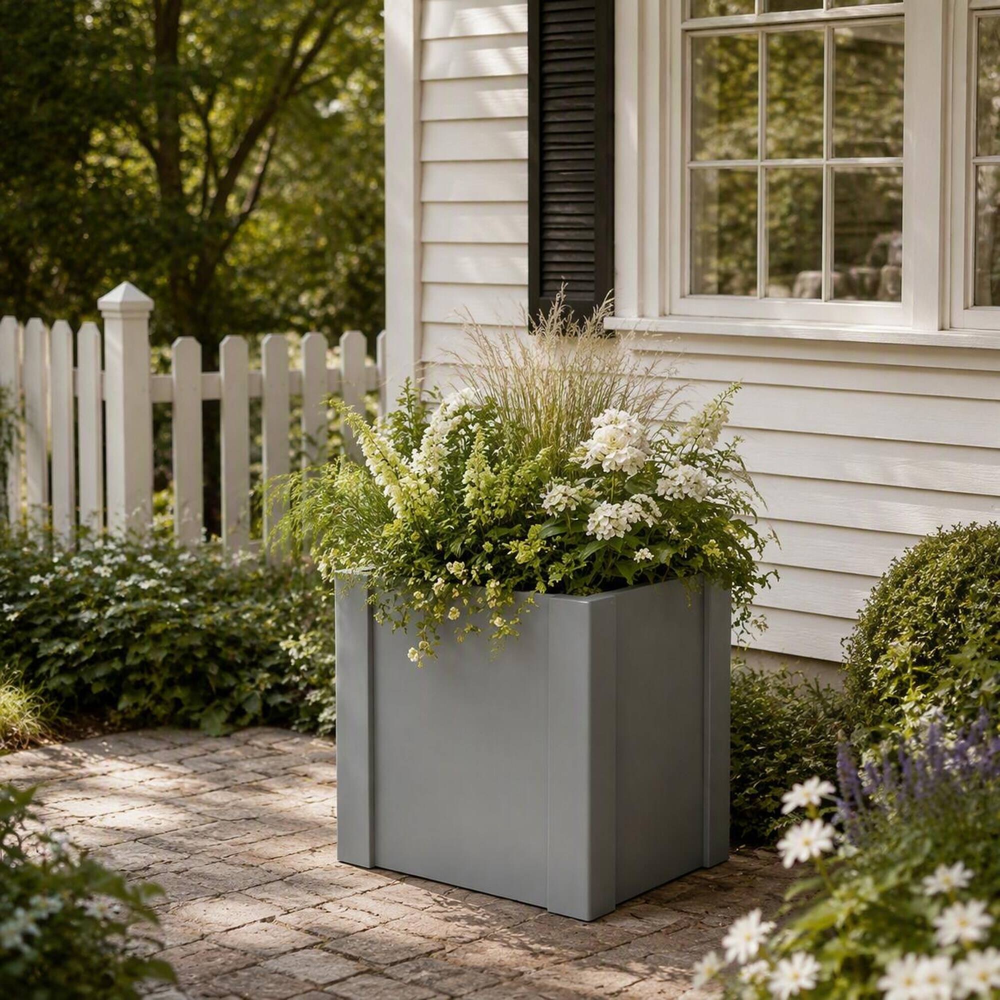 Left. RYHNUYNE - Elevated Outdoor Planter Box 16.9x16.9x18.1 Inch Galvanized Steel Raised Garden Bed for Patio Balcony Vegetables - Black.