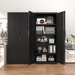 Loheer - 70-Inch 2-Door File Cabinet with Lock Heavy-Duty Steel Storage Cabinet 4 Adjustable Shelves for Home Office Black