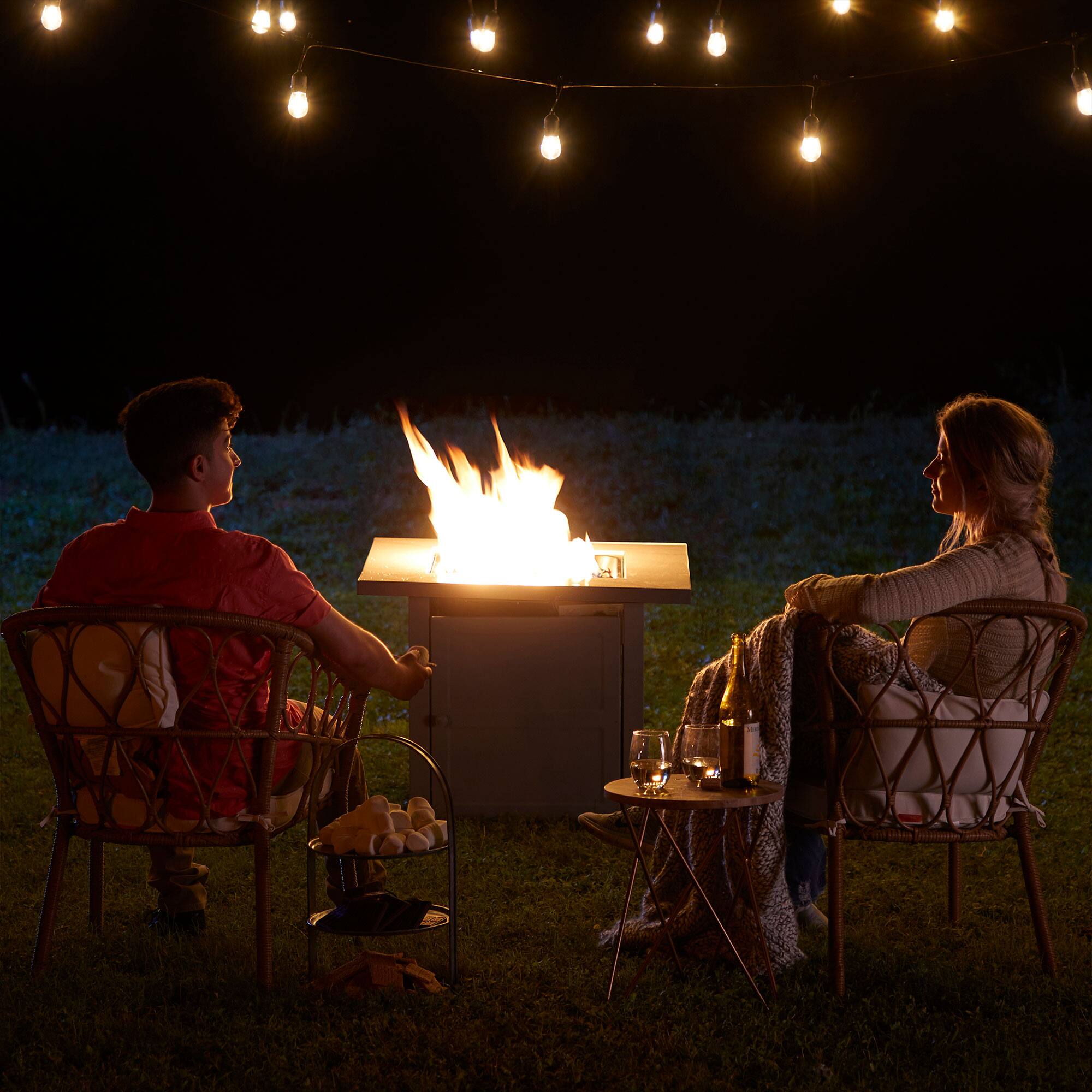 Alt View 8. Endless Summer - Endless Summer Outdoor Fire Pit Table with Faux Marble Finish, Black Glass - Gray.