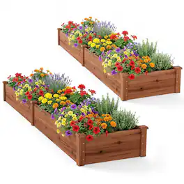 Costway - 2 PCS Wooden Raised Garden Bed Outdoor Wood Planter Box for Vegetables Flowers - Brown