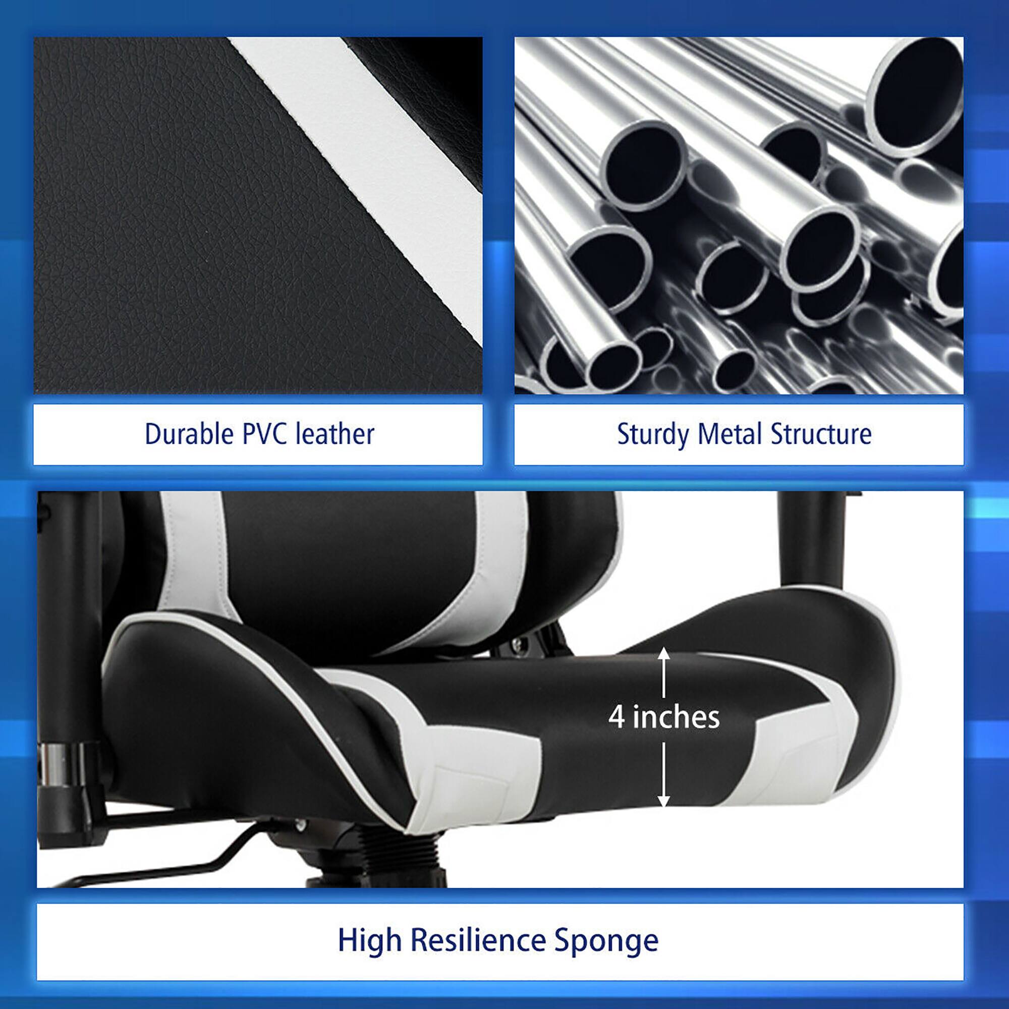 Durable PVC leather, Sturdy Metal Structure, 4 inches High Resilience Sponge.