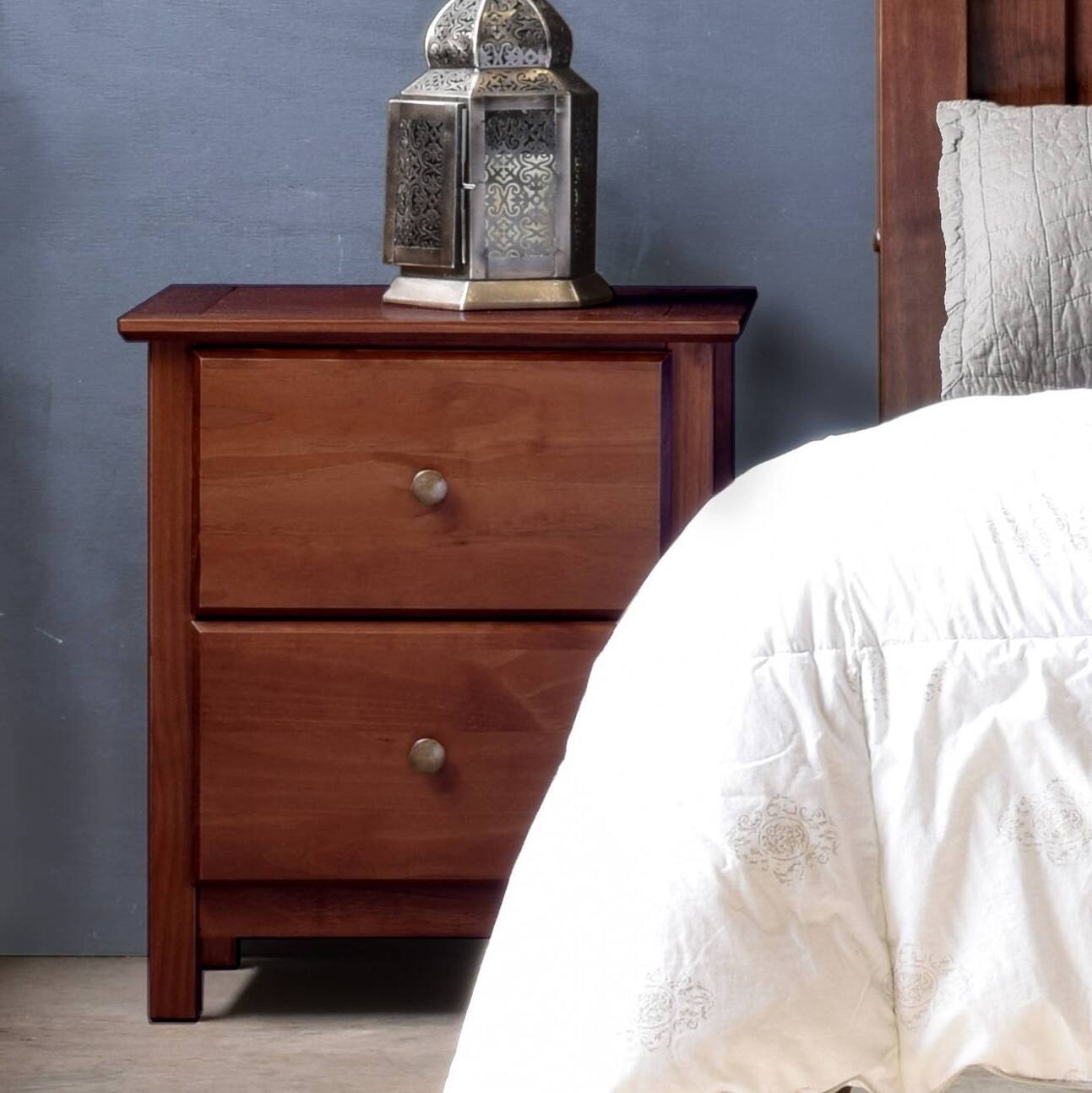 Left. Hivvago - Hivvago Farmhouse Solid Pine Wood 2 Drawer Nightstand - Brown.