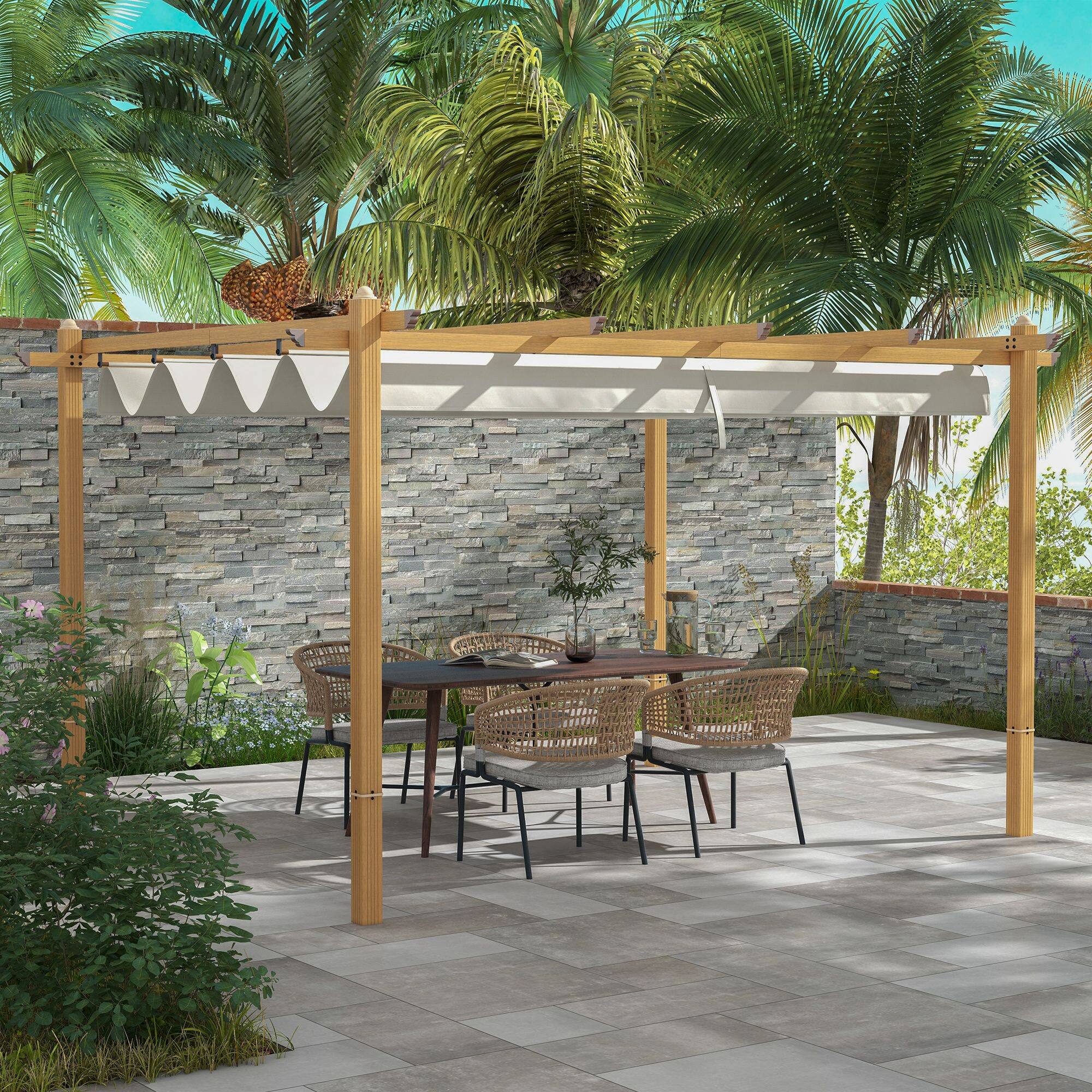 Alt View 1. Outsunny - x 13' Retractable Pergola Canopy, Aluminum Pergola Sun Shade Shelter for Garden, Patio, Backyard - Cream White.