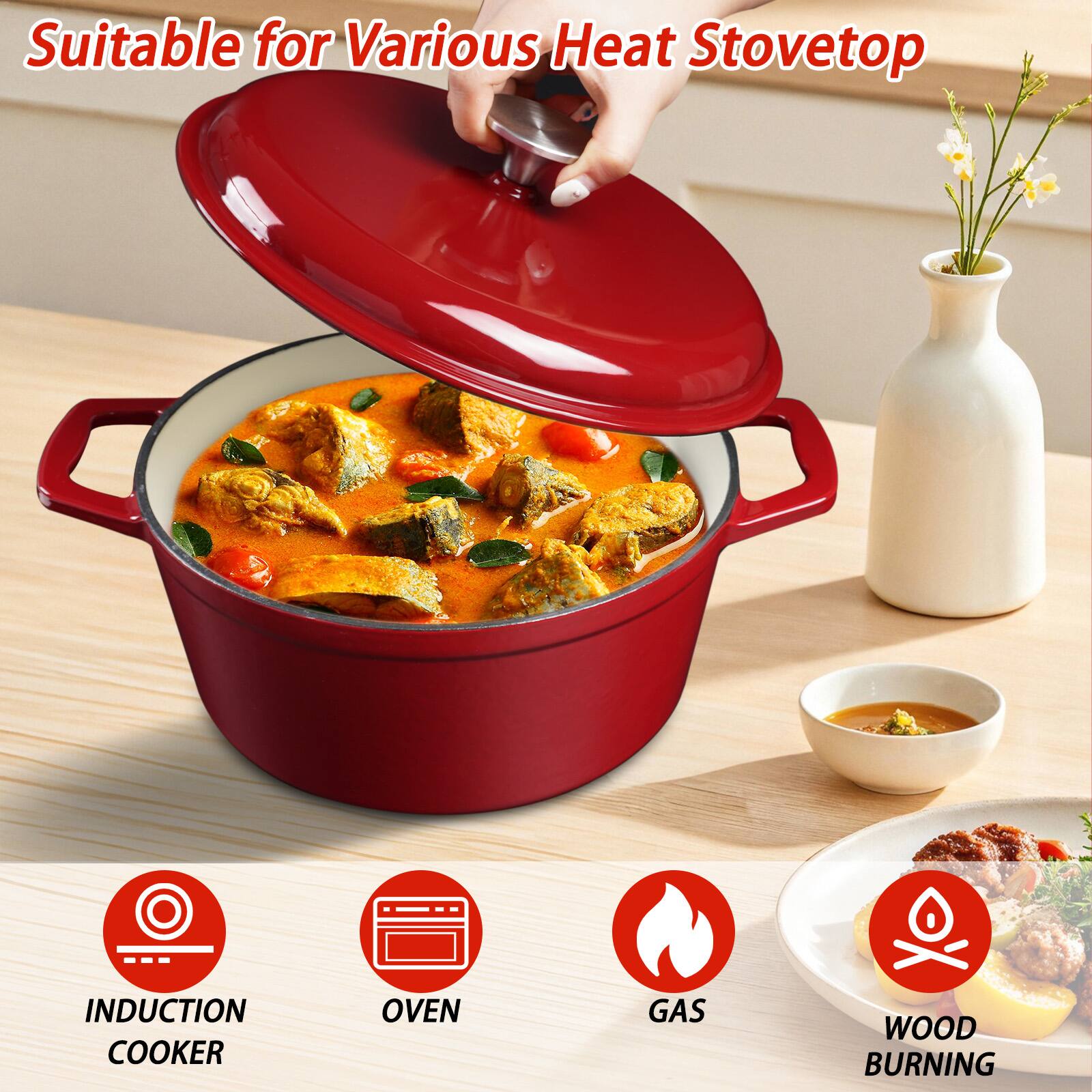 Suitable for Various Heat Stovetop

- INDUCTION COOKER
- OVEN
- GAS
- WOOD BURNING