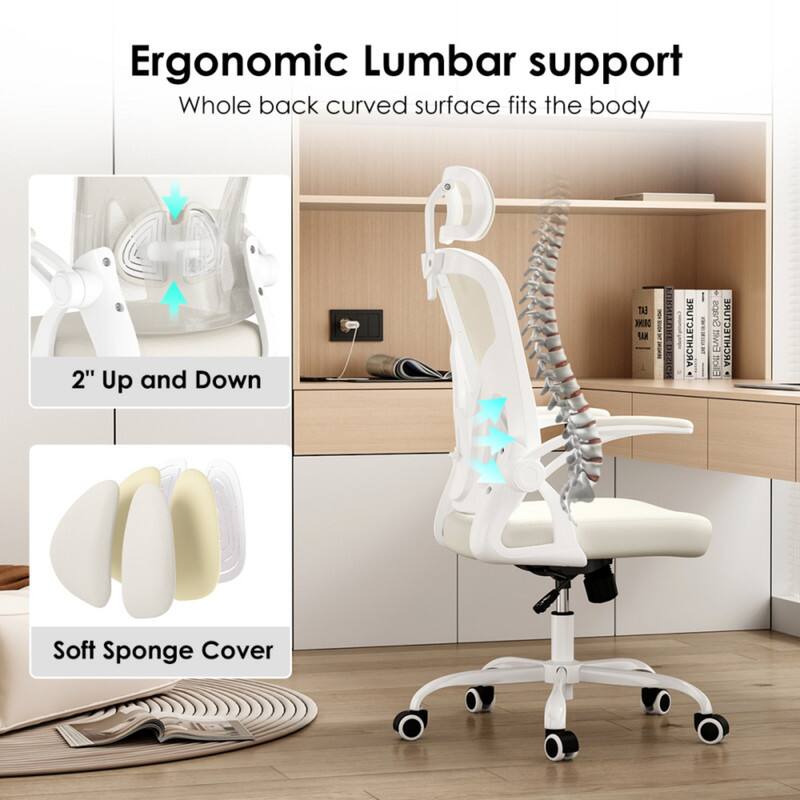 Ergonomic Lumbar support  
Whole back curved surface fits the body  

2" Up and Down  

Soft Sponge Cover
