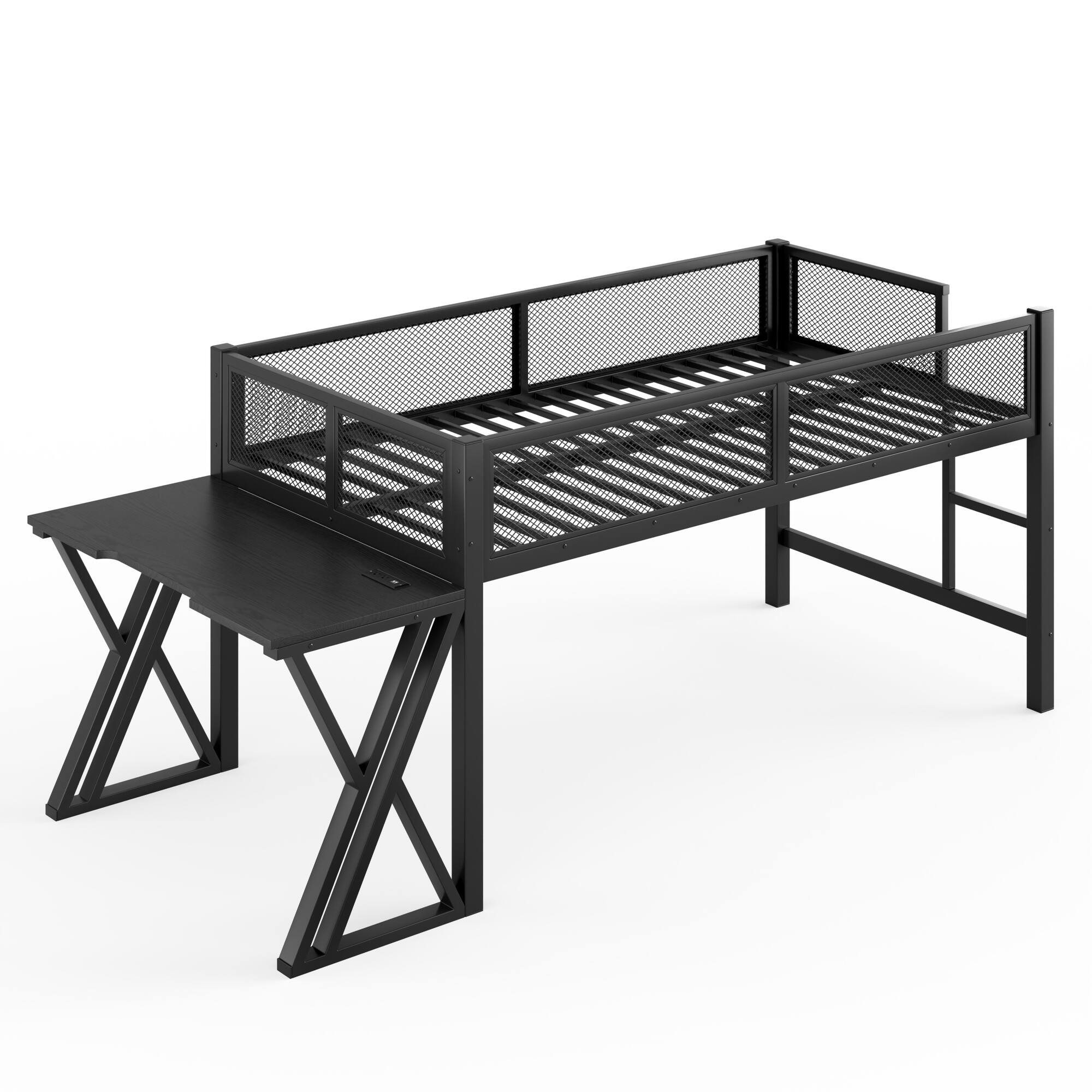 Alt View 7. Boyel Living - Twin XL Size Gaming Loft Bed with Desk of X Shaped Leg LED Lights USB Ports Staircase - Black.