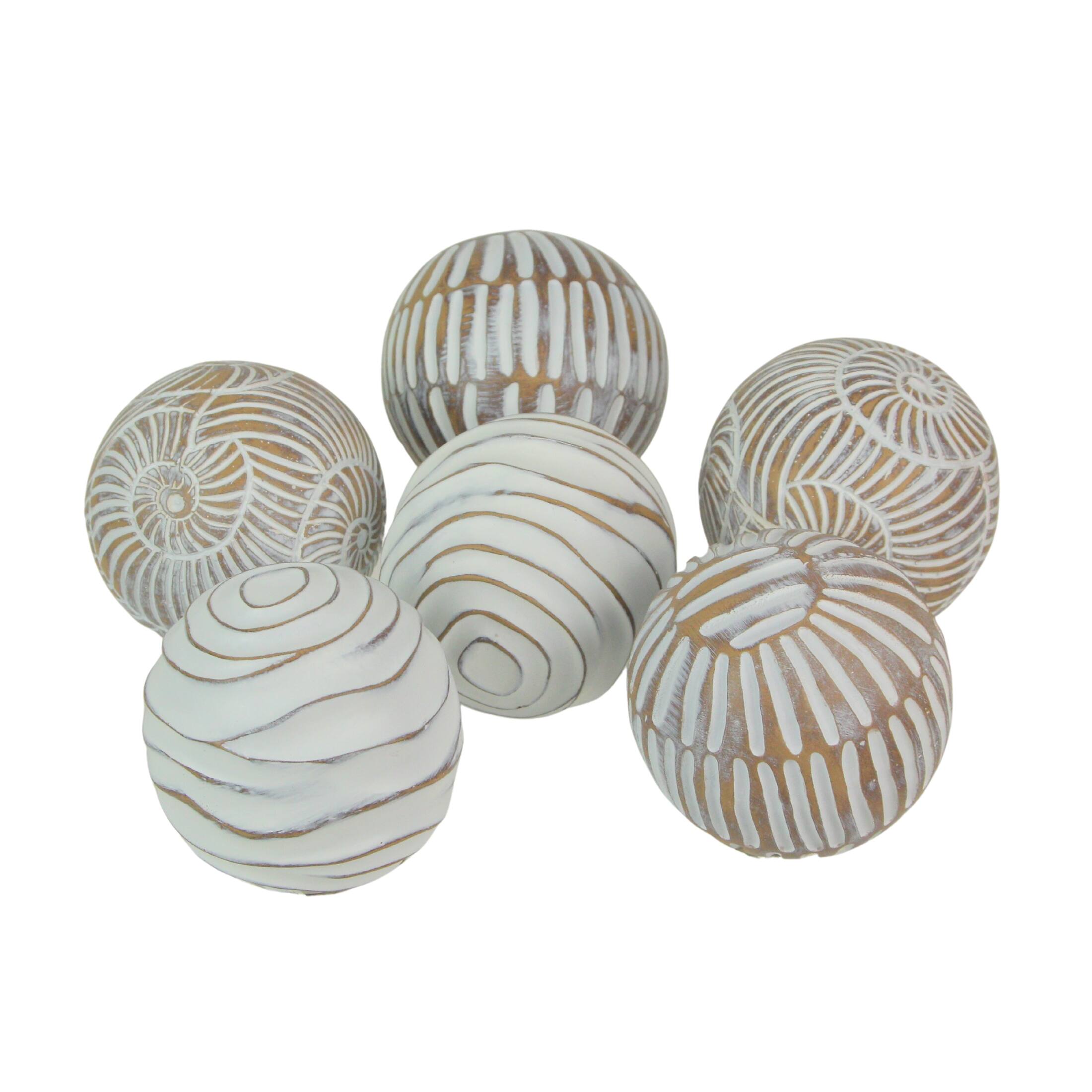 Alt View 1. Mayrich Company - Set of 6 Whitewashed Resin Decorative Art Orb Spheres, 3 Inches in Diameter - White.