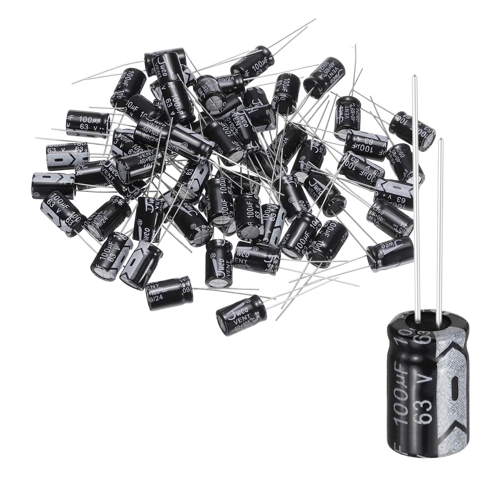 Unique Bargains - 60pcs 100uF 63V 8x12mm 105C Radial Aluminum Electrolytic Capacitor for TVs LCD Monitor VCD - Black