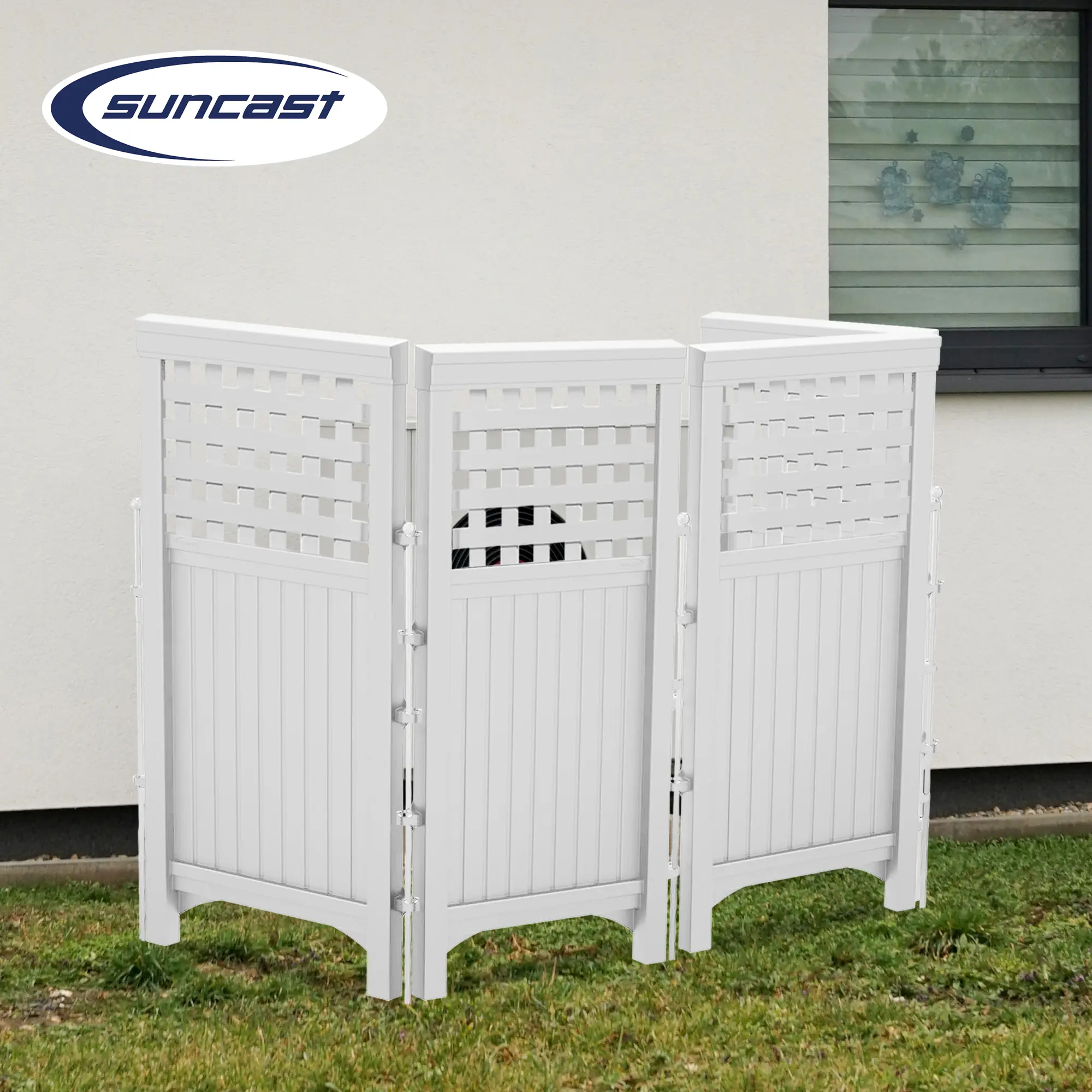 Alt View 3. Suncast - Suncast 4 Panel Screen Enclosure Freestanding Steel Resin Reversible Panel Outdoor Screen TRE, White - Brown.