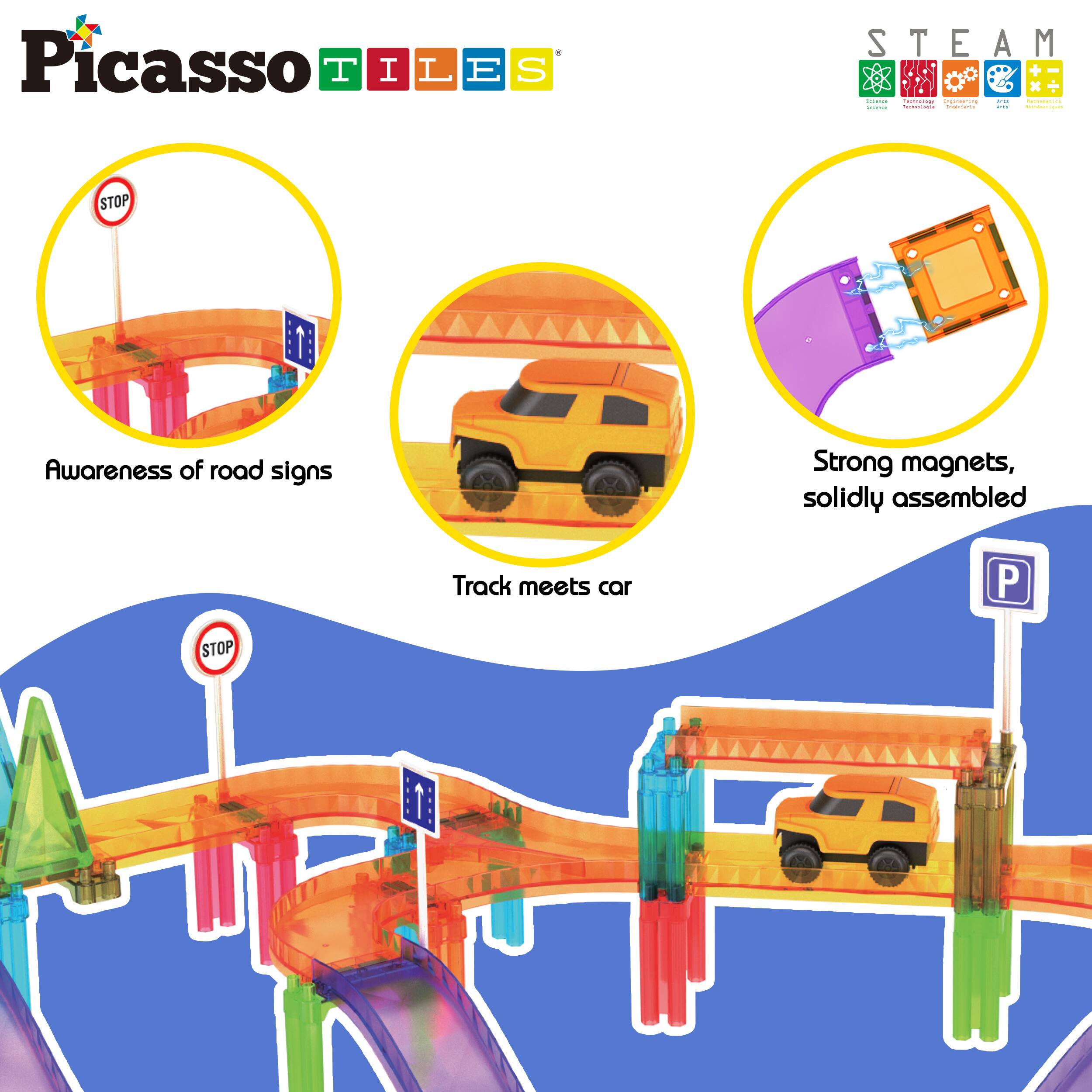 Picasso TILES

STEAM

- Awareness of road signs
- Track meets car
- Strong magnets, solidly assembled

STOP

P