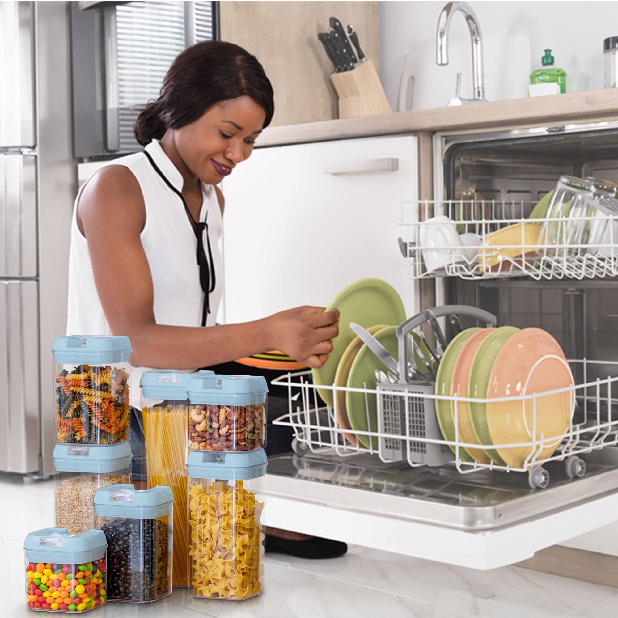 Alt View 3. Cheer Collection - 7-Piece Airtight Pantry Food Storage Container Set with Mixed Sizes, Flip-Top Lids & Reusable Labels - Blue.