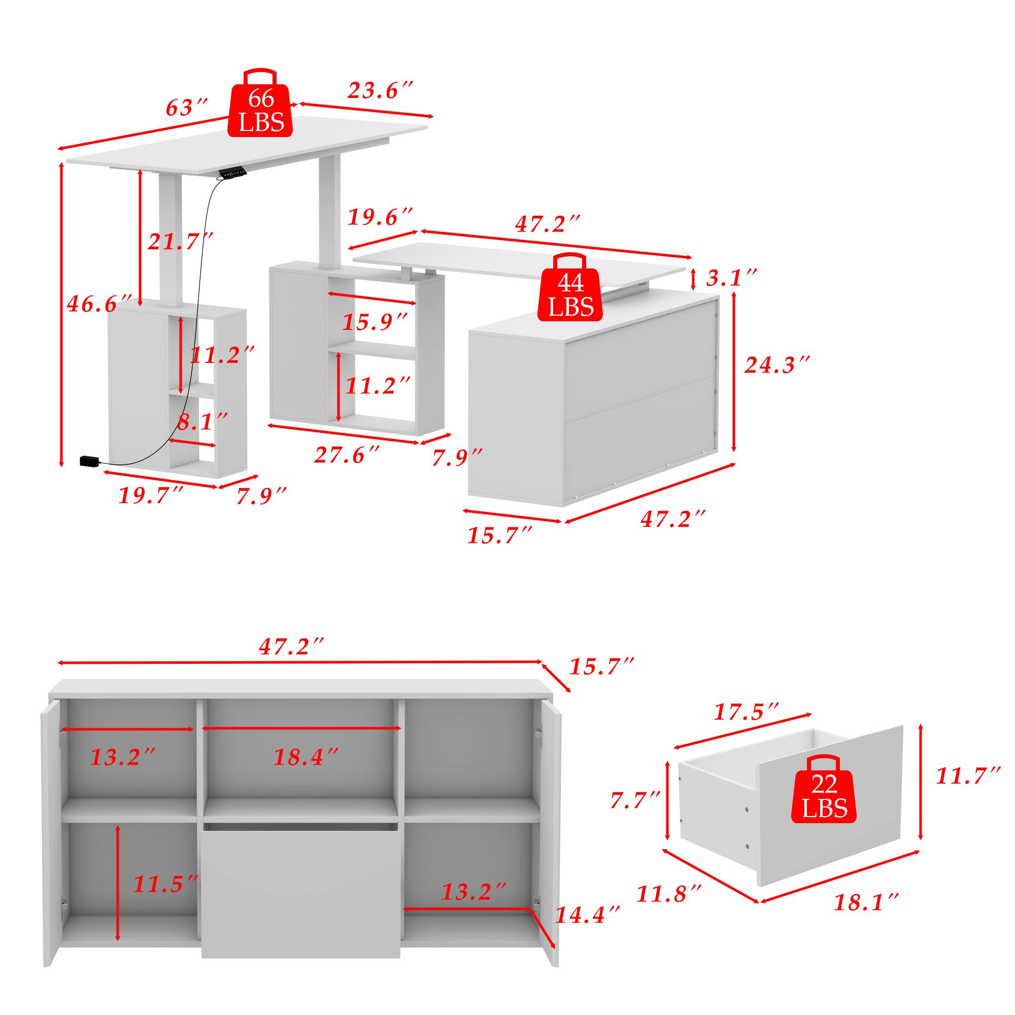 63" 66 LBS 23.6" 19.6" 47.2" 21.7" 44 LBS 46.6" LBS 15.9" 11.2" 11.2" 8.1" 27.6" 7.9" 19.7" 7.9" 15.7" 13.1" 24.3" 47.2" 47.2" 15.7" 17.5" 13.2" 18.4" 7.7" 22 LBS 11.7" 11.5" 13.2" 11.8" 14.4" 18.1"