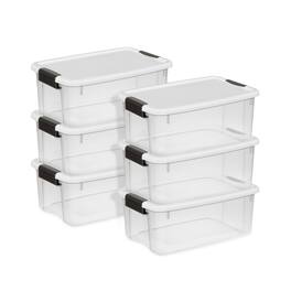 Sterilite - 18 Qt Plastic Stackable Storage Bin w/ White Latch Lid, (6 Pack) - Clear