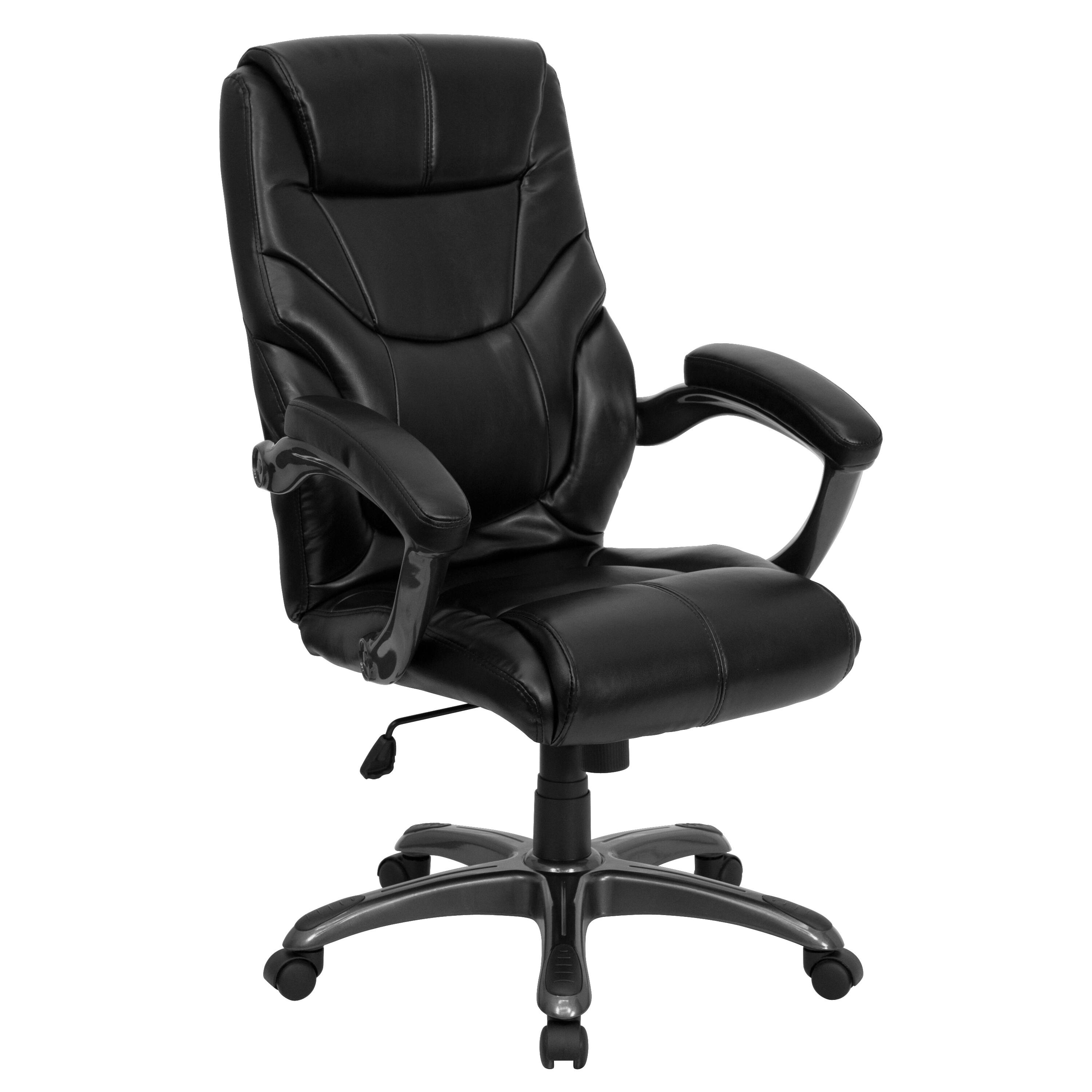 Front. Emma + Oliver - High Back LeatherSoft Executive Swivel Ergonomic Office Chair with Arms - Black.