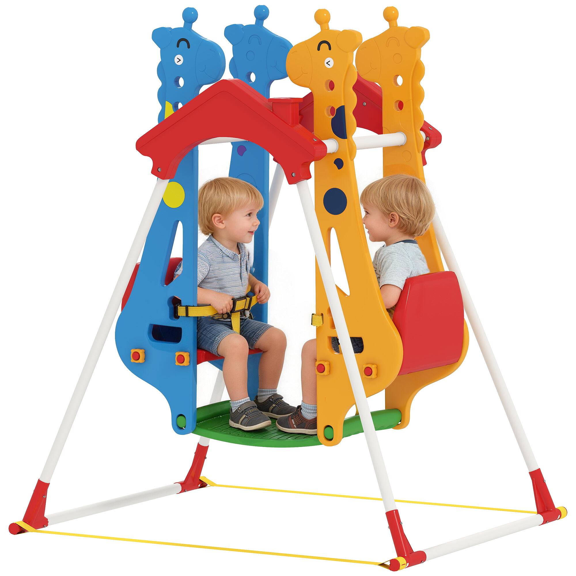 Front. Qaba - Kids Indoor Swing with Double Seats, Toddler Swing Set with Safety Belts for Aged 3-5, Play Room - Mixed-color.