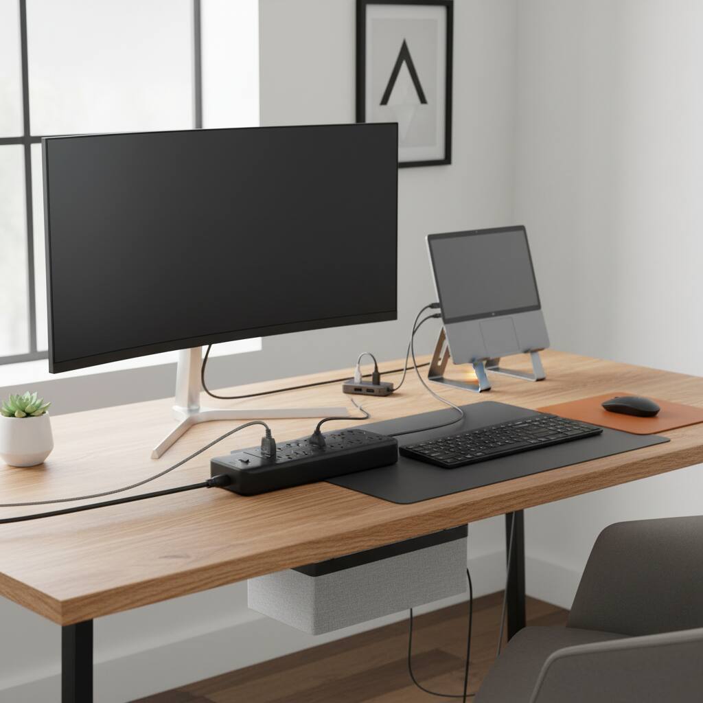 Alt View 1. Dazzed Corner - Surge Protector Power Strip, 8 FT Extension Cord - Black.