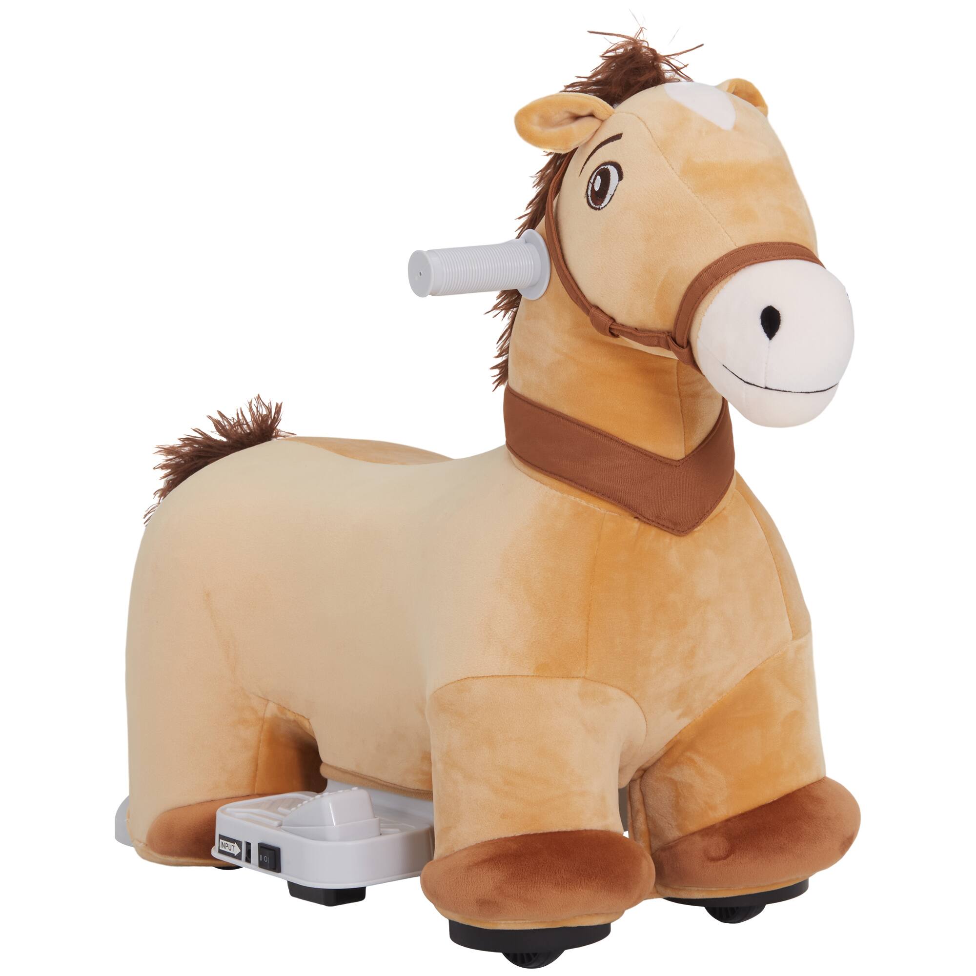 Qaba - 6V Ride on Horse, Battery Electric Pony with Music Fwd, PU Wheels, Soft Touch, for 18-36 Months