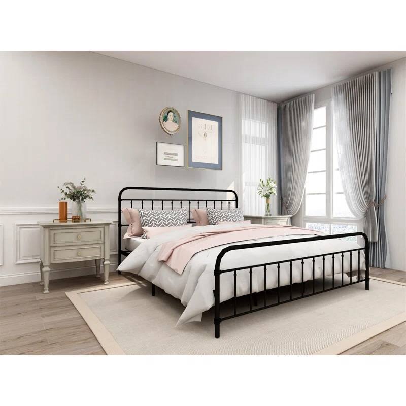 Angle. Hivvago - Hivvago King size Metal Platform Bed Frame with Rounded Headboard Footboard - Black.