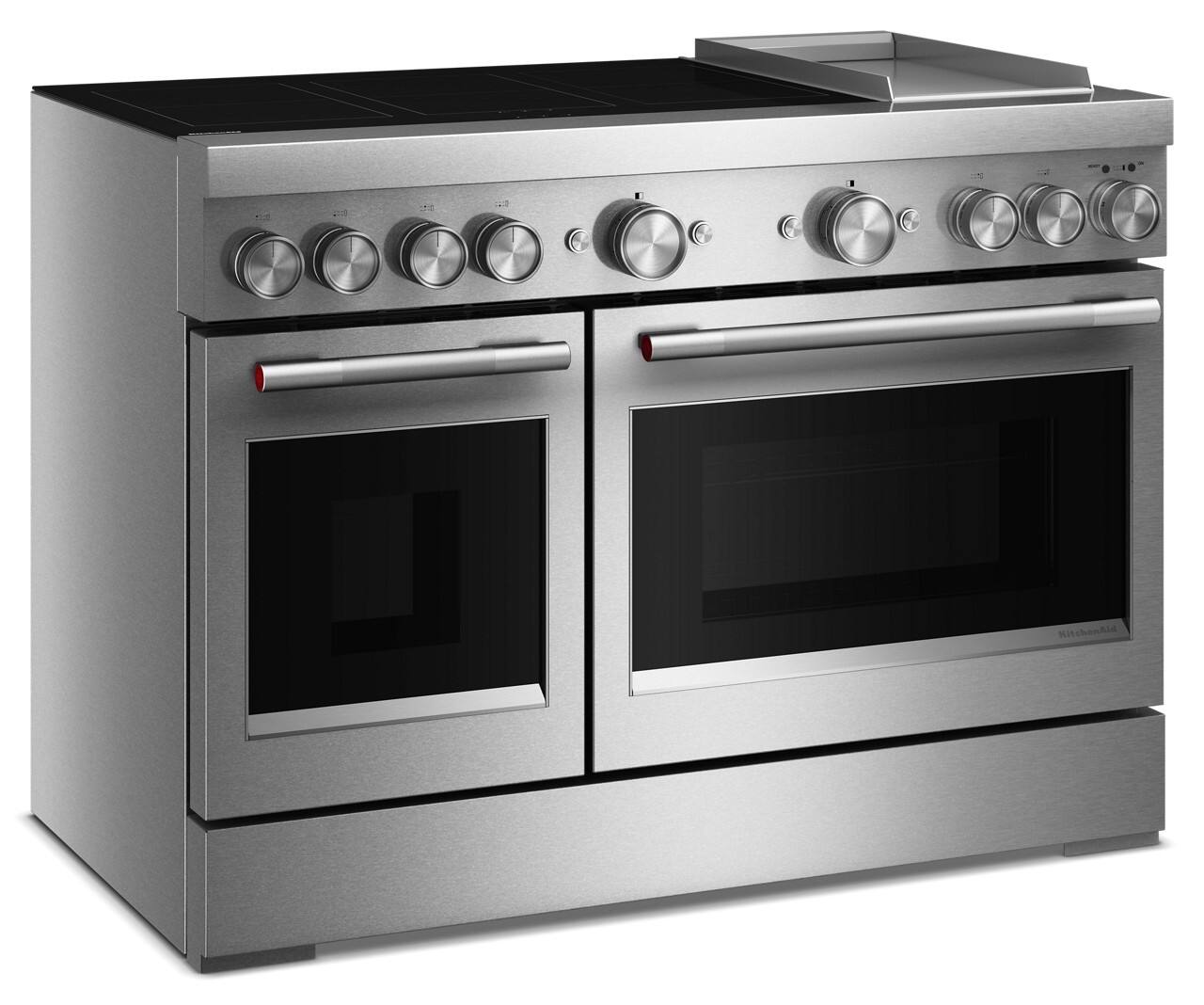 Angle. KitchenAid - 6.3 Cu. Ft. Freestanding Double Oven Electric Induction Commercial-Style Range with Griddle - Stainless Steel.