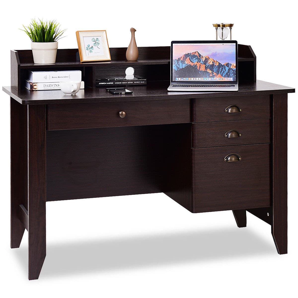 Costway - Computer Desk PC Laptop Writing Table Workstation Student Study Furniture - Brown