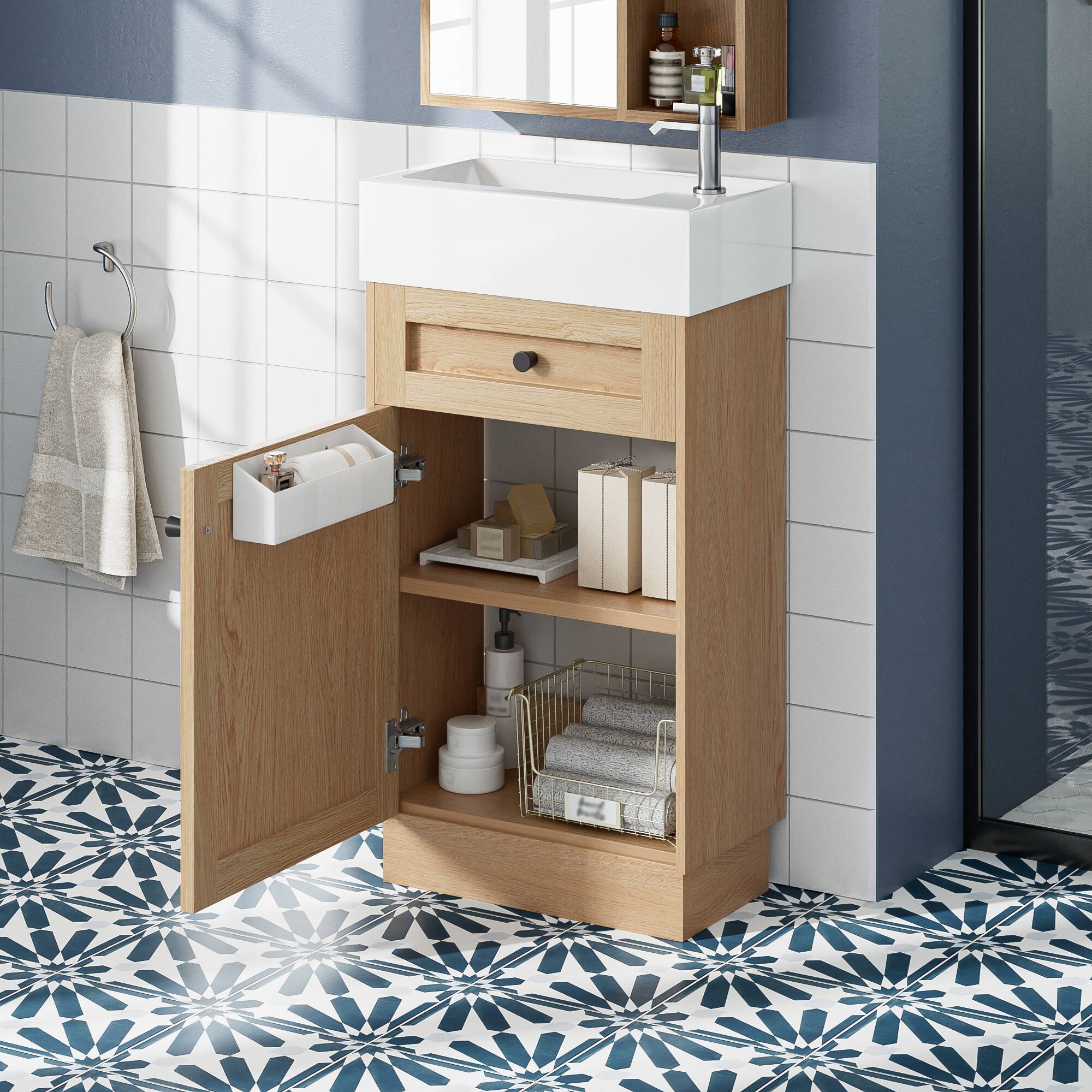 Alt View 5. Boyel Living - 18.5 Inch Bathroom Vanity with Resin Sink MDF Cabinet Adjustable Shelf Reversible Door Wood Grain Melamine Finish - Wood.