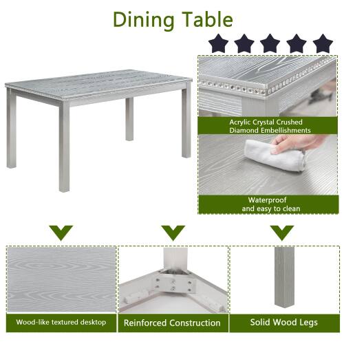 Dining Table

- Acrylic Crystal Crushed Diamond Embellishments
- Waterproof and easy to clean
- Wood-like textured desktop
- Reinforced Construction
- Solid Wood Legs