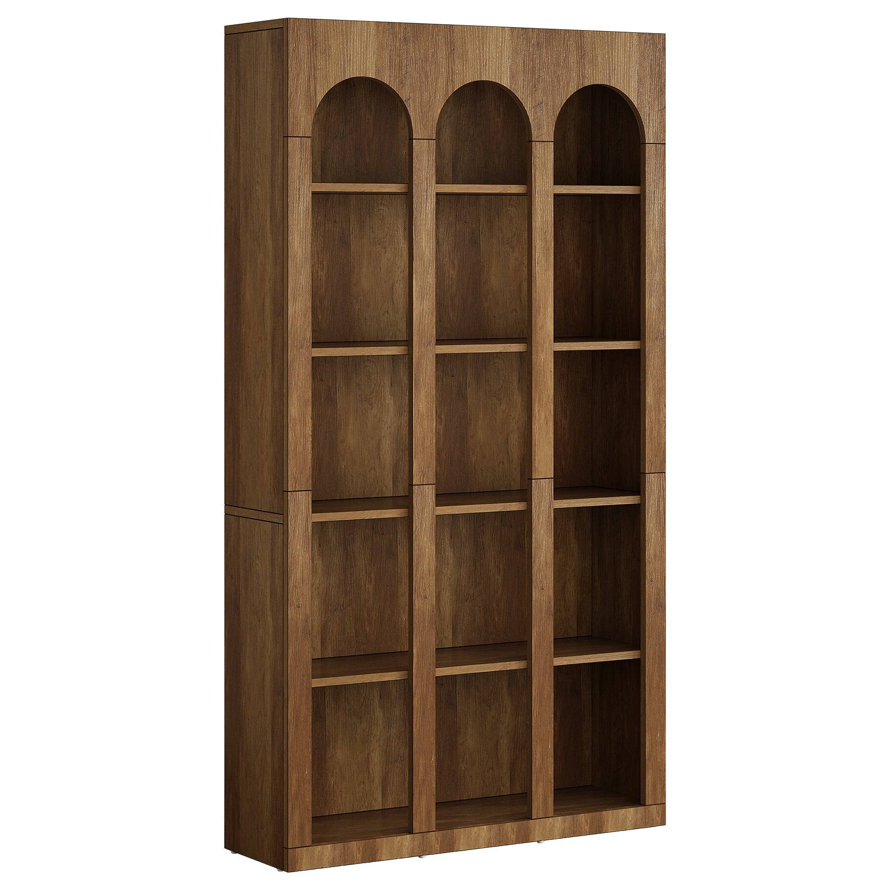 Alt View 5. Tribesigns - Farmhouse Bookshelf with Engineered Wood Construction and Storage Shelves for Living Room and Home Office - Brown.