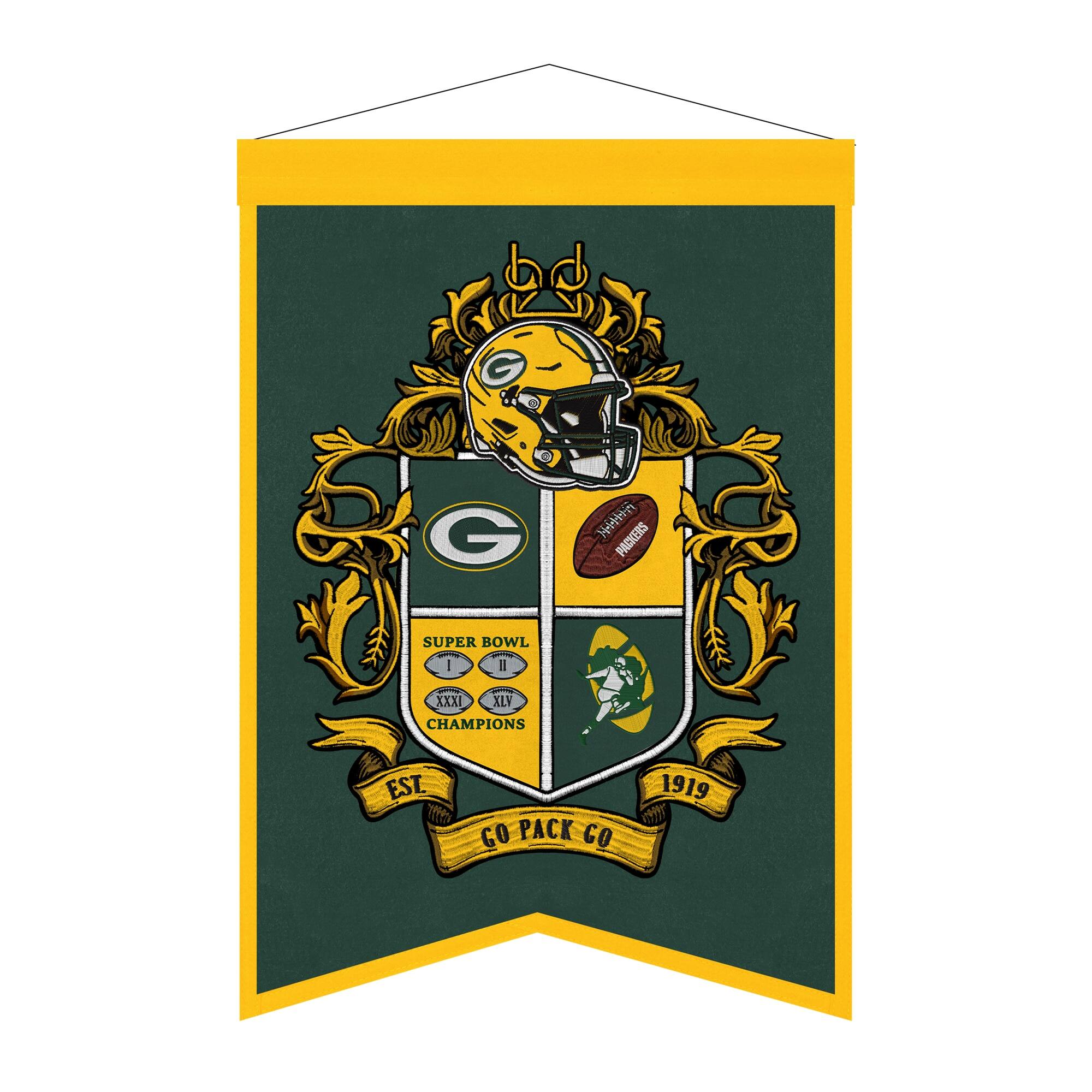 Green Bay Packers Super Bowl I, II, XXXI, XLV Champions  
Est. Go Pack Go  
1919