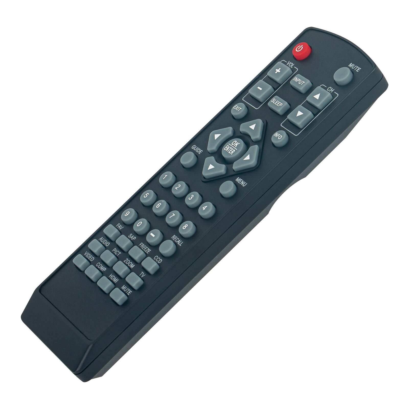 EXIT  
VOL INPUT SLEEP CH MUTE GUIDE OK ENTER INFO 1 2 5 3 6 9 7 FAV 0 8 SAP I AUDIO RECALL PICT FREEZE VIDEO CCO COMP ZOOM HDMI TV MUTE 4 MENU